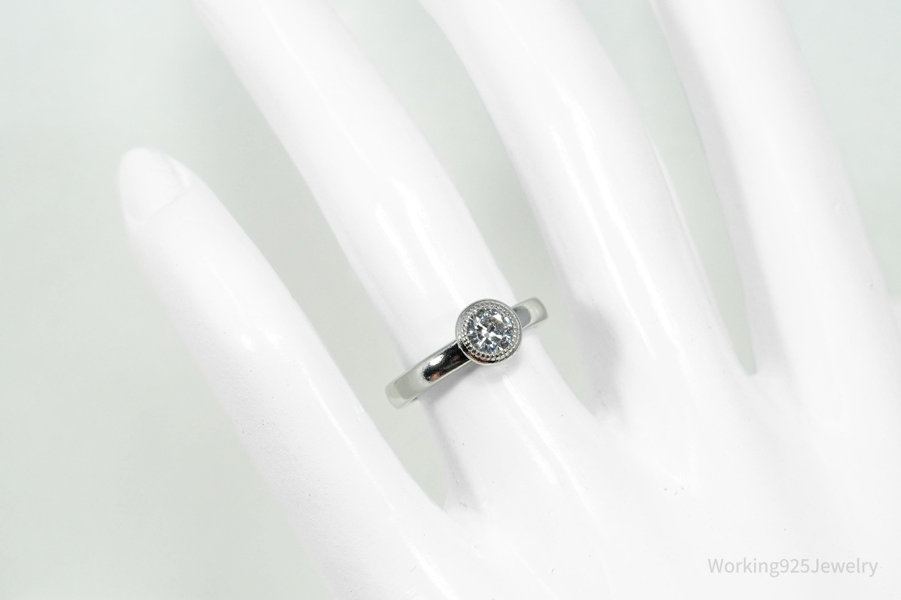 PAJ Cubic Zirconia Rhodium Over Sterling Silver Ring - Size 5