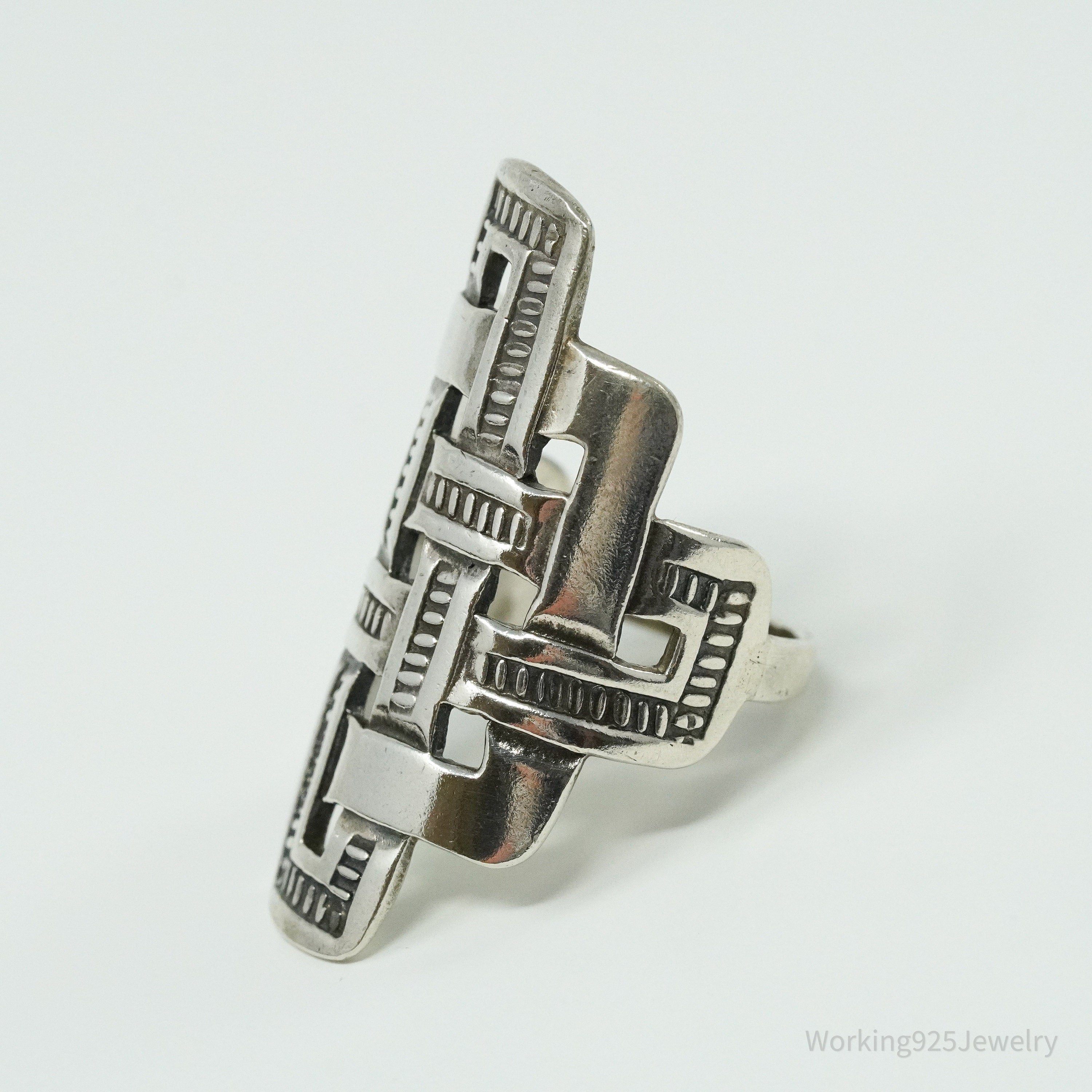 Vintage Viking Style Braided Cross Sterling Silver Ring - Size 7.25