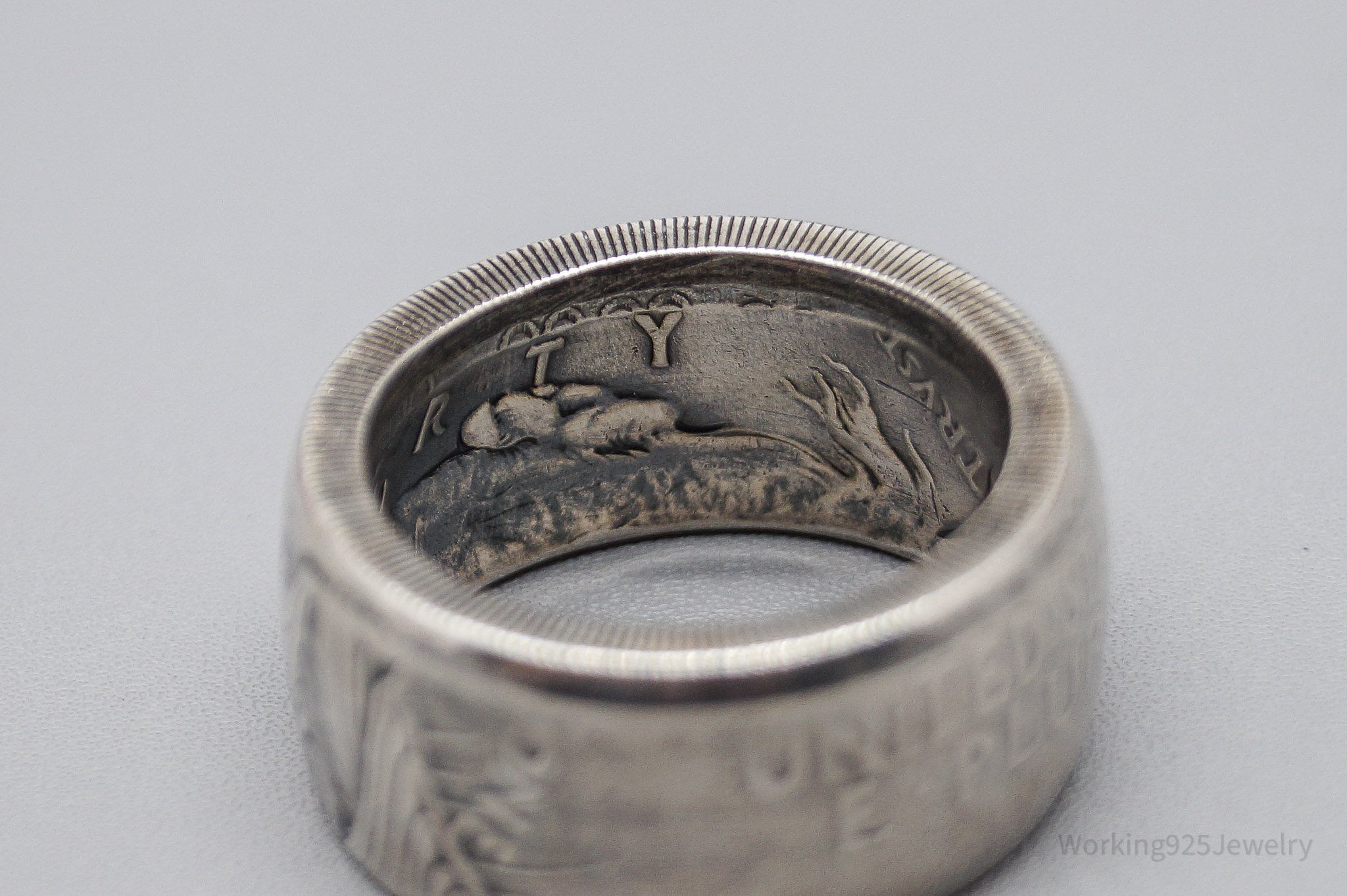 Vintage 1925 Peace Dollar Coin Silver Ring - Size 11.5