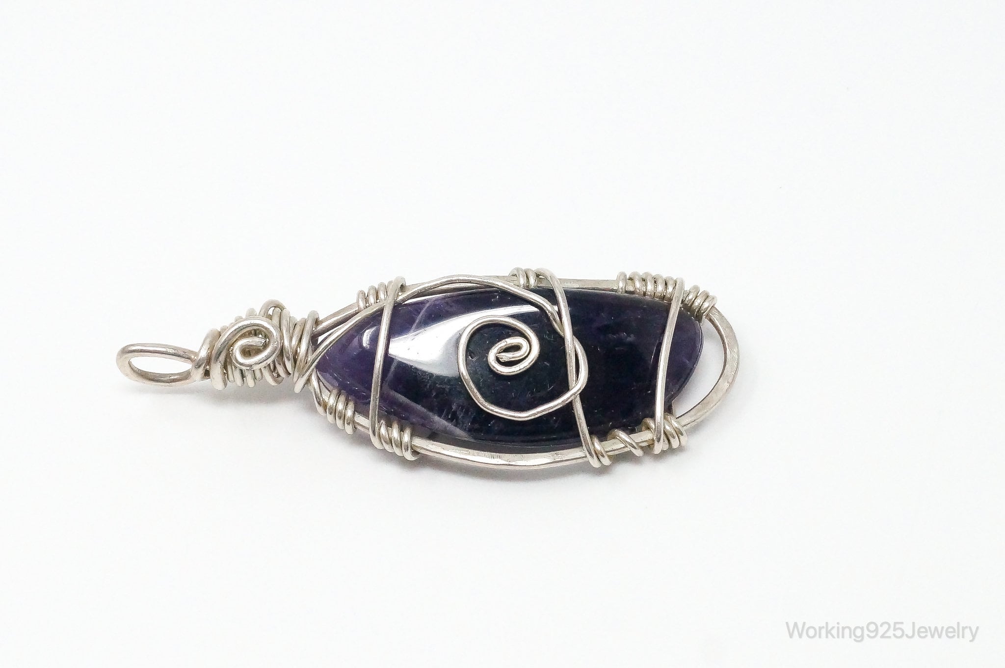 Vintage Large Amethyst Sterling Silver Necklace Pendant