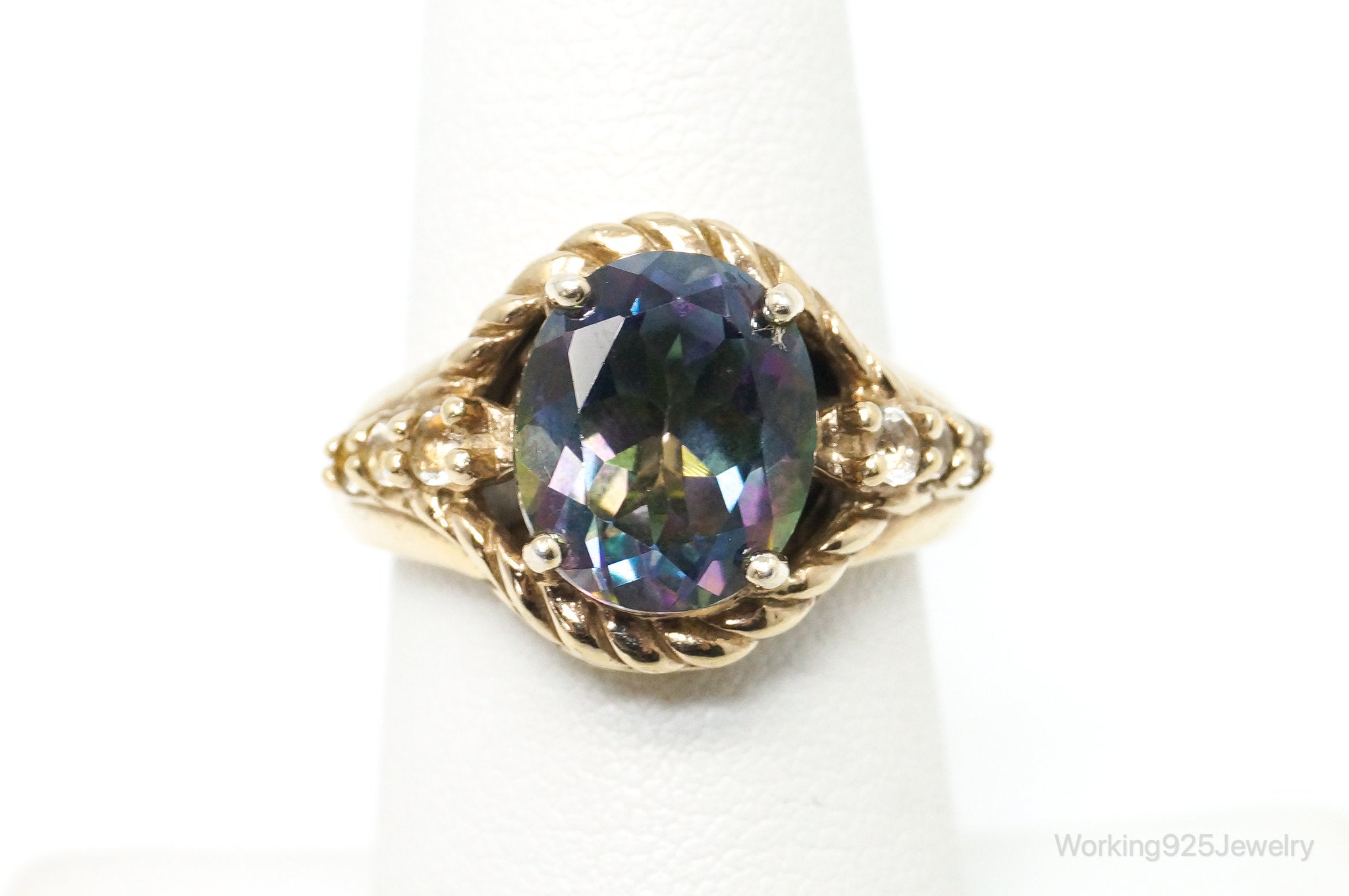 Vintage Mercury Mystic Topaz CZ Gold Vermeil Sterling Silver Ring SZ 6.75