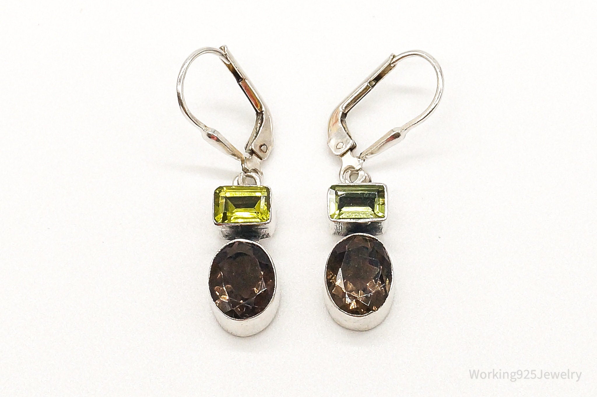 Vintage Smoky Topaz Peridot Sterling Silver Earrings