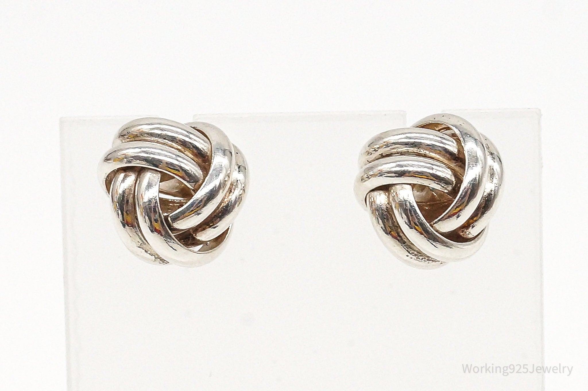 Vintage Sleek Modernist Knot Sterling Silver Earrings