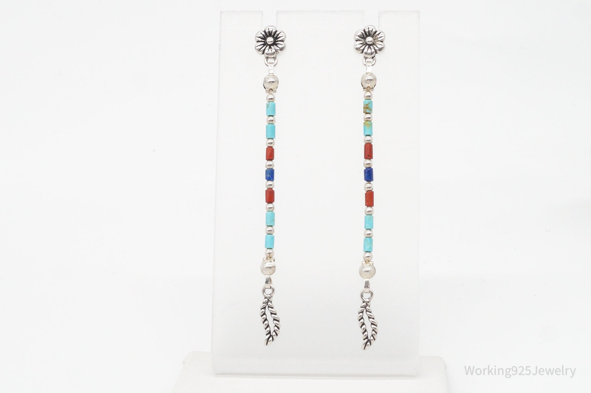 VTG Western Designer Carolyn Pollack Gemstone Bead Sterling Silver Earrings