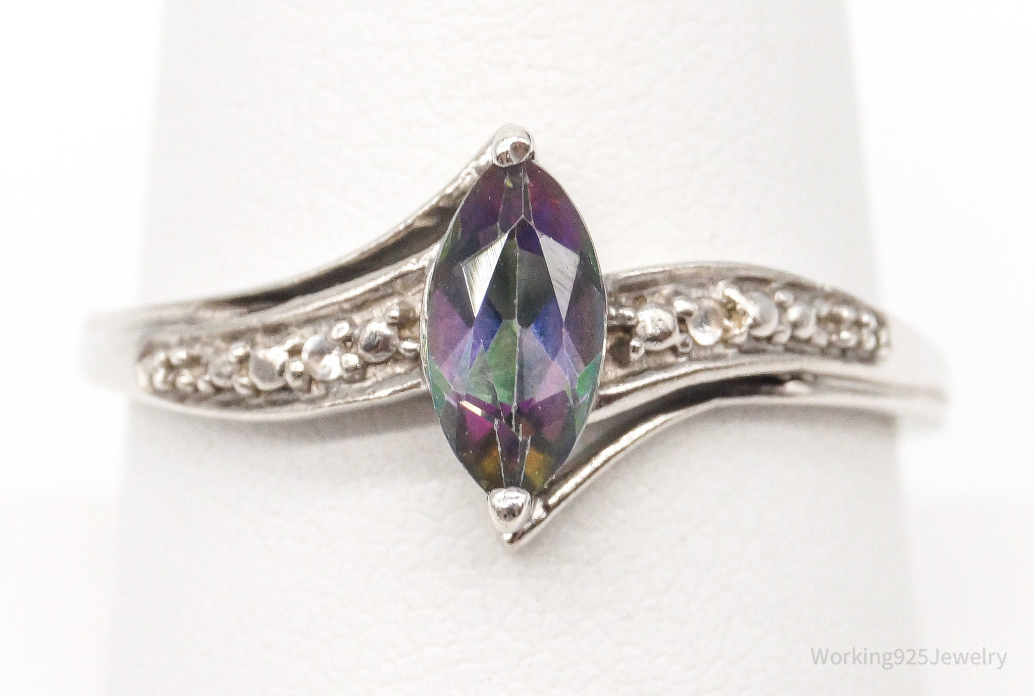 Vintage Mystic Topaz Cubic Zirconia Sterling Silver Ring - Size 8.25