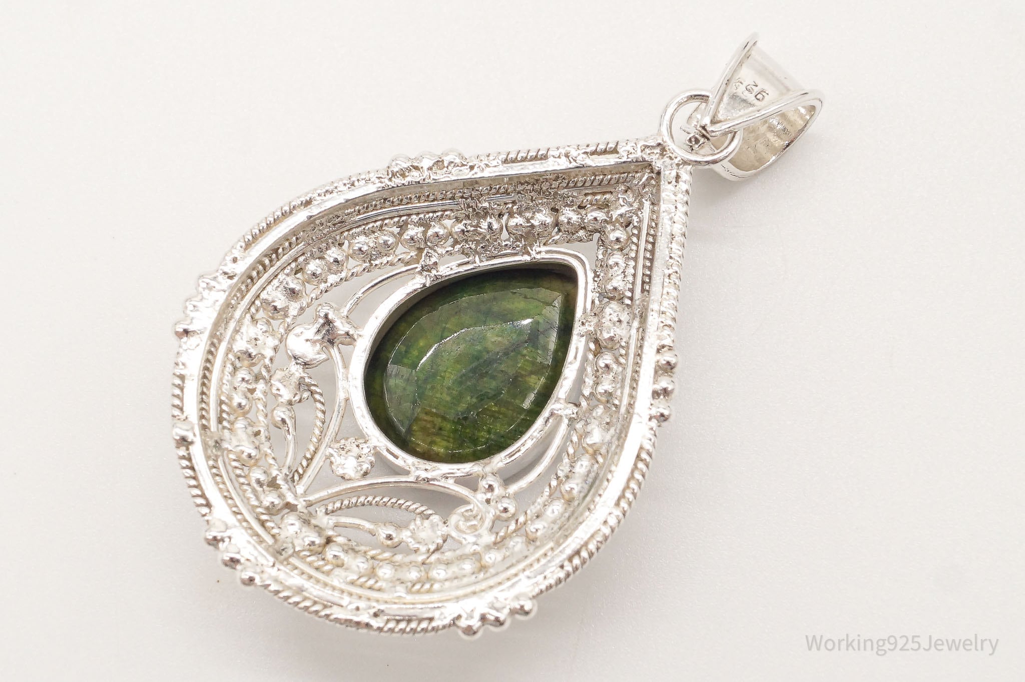 Vintage Large Green Stone Sterling Silver Pendant