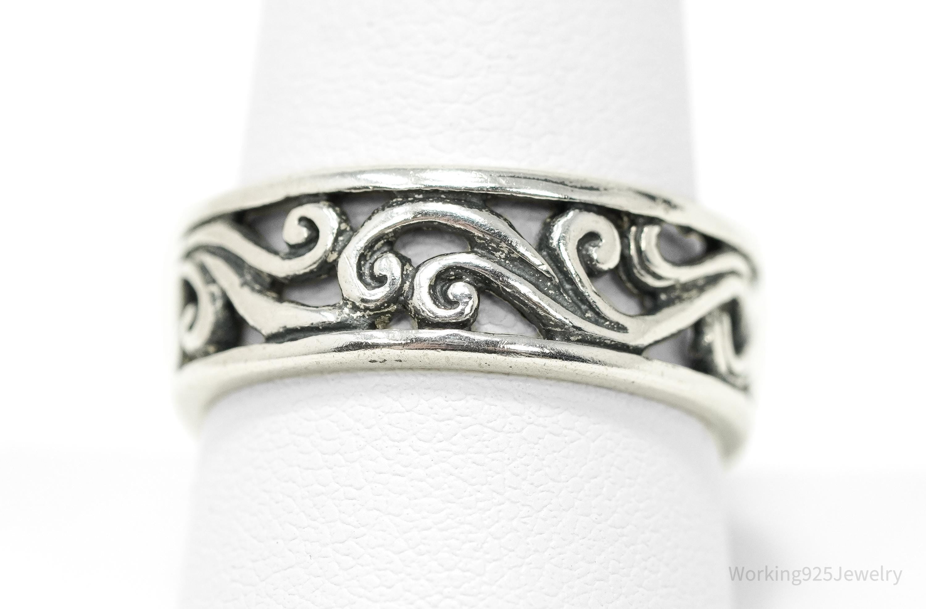Vintage Scrolls & Swirls Sterling Silver Band Ring - Size 10