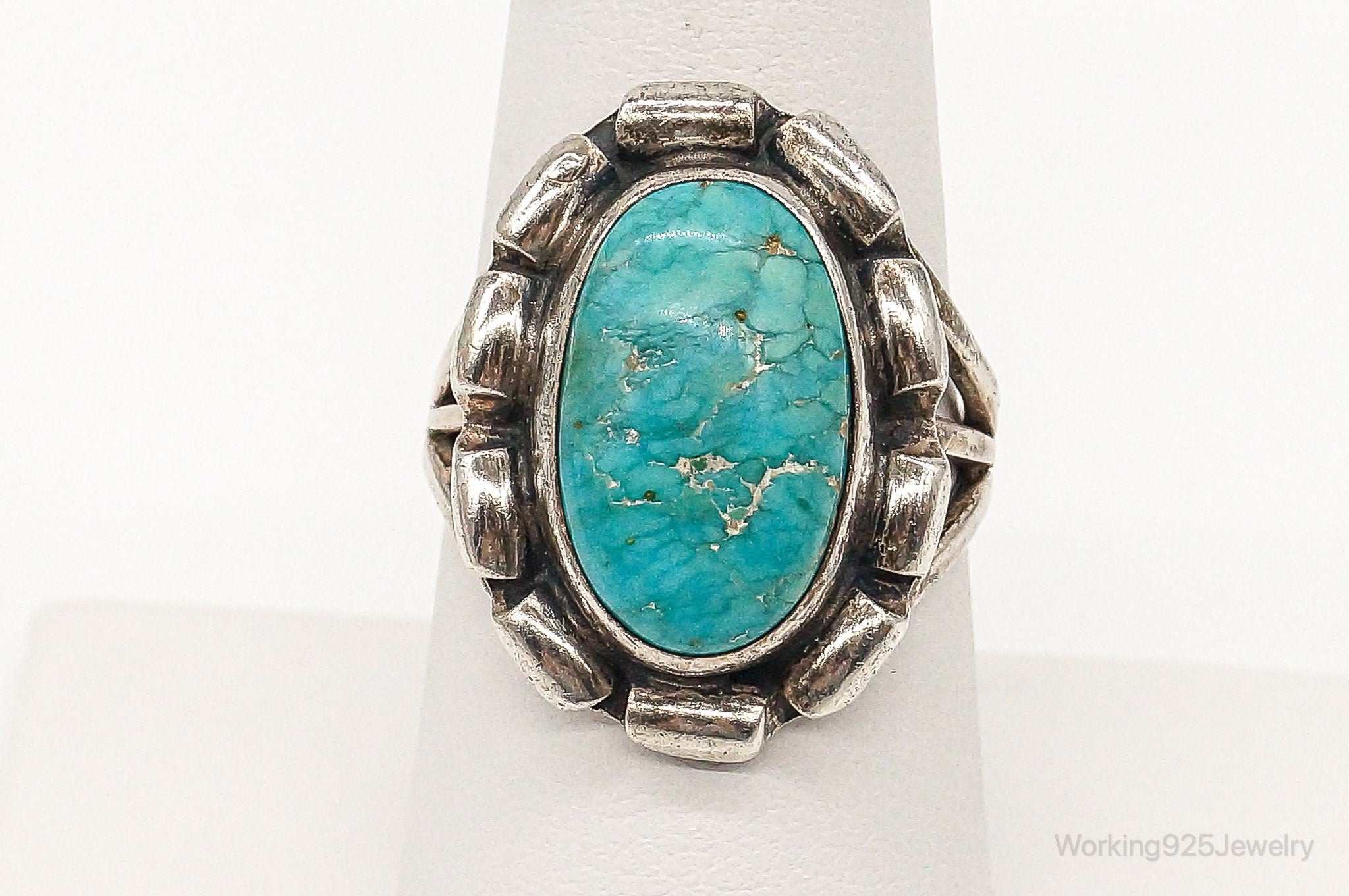 VTG Native American Turquoise Unsigned Sterling Silver Ring - SZ 7.25