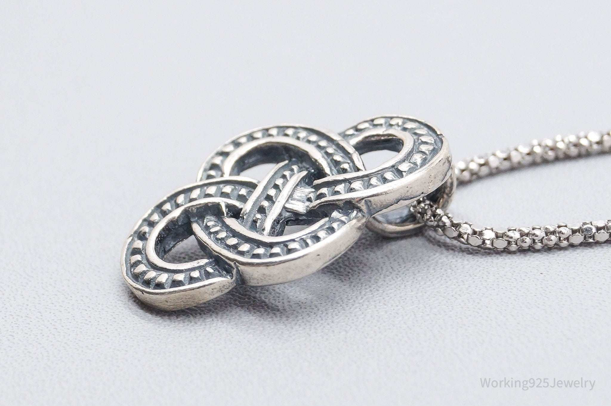 Vintage Figure of Eight Infinity Celtic Knot Sterling Silver Necklace - 22"