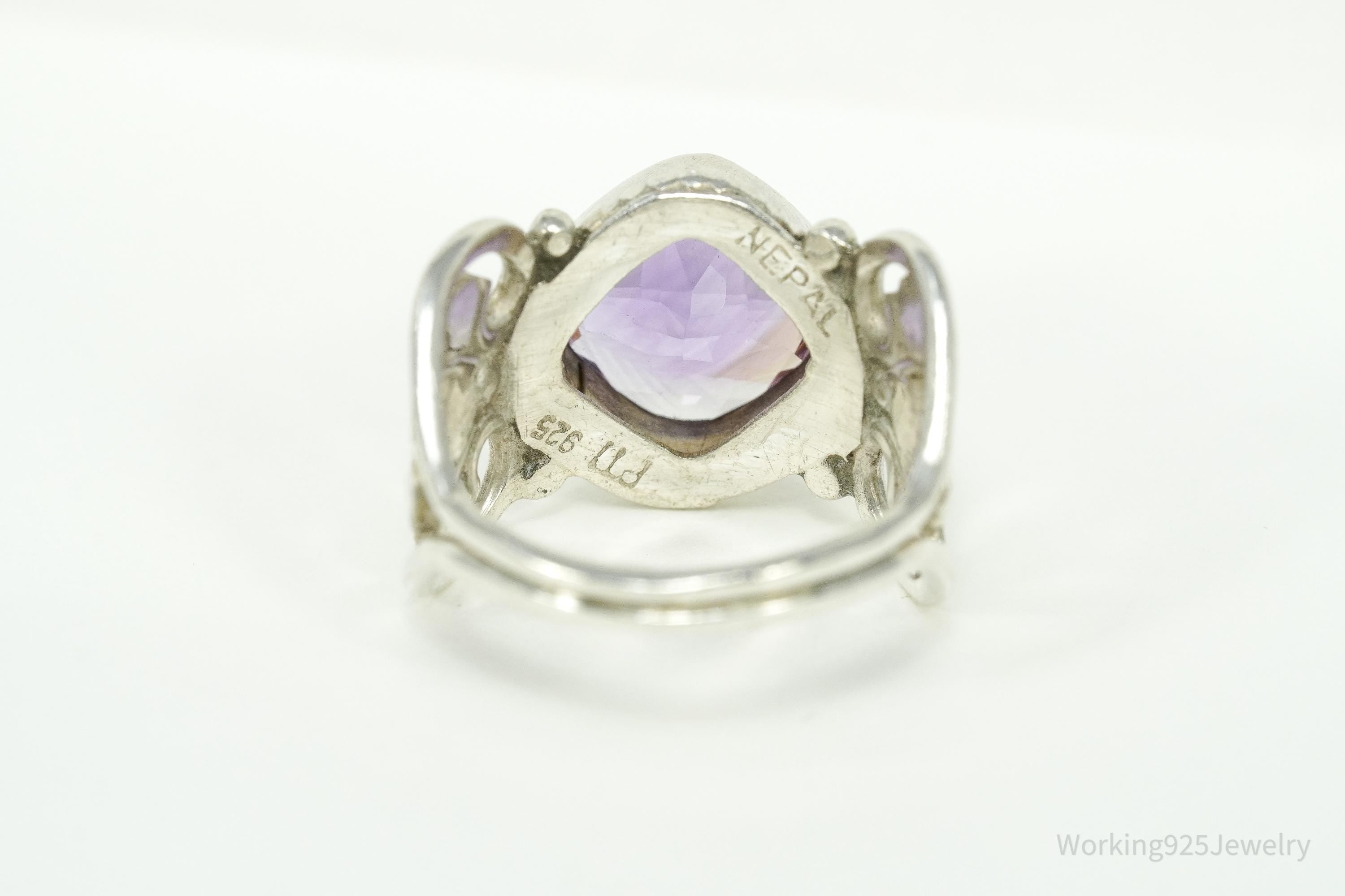 Vintage Nepal Purple Amethyst Sterling Silver Ring Size 7