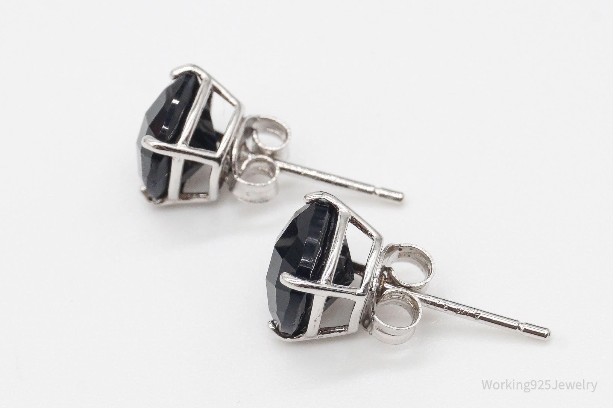 Vintage Black Cubic Zirconia Sterling Silver Stud Earrings