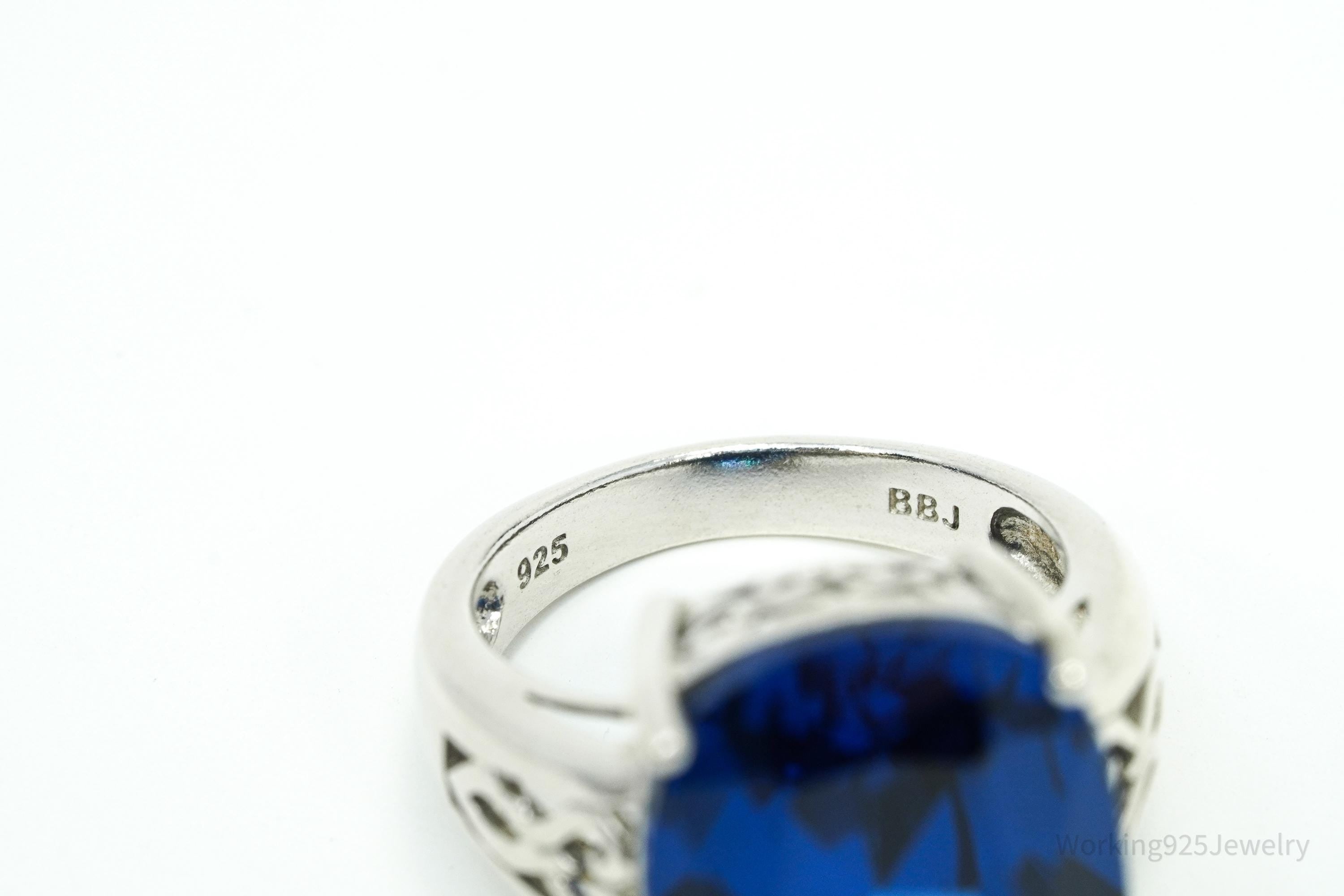 Lab Blue Spinel Rhodium Over Sterling Silver Ring Size 6.75