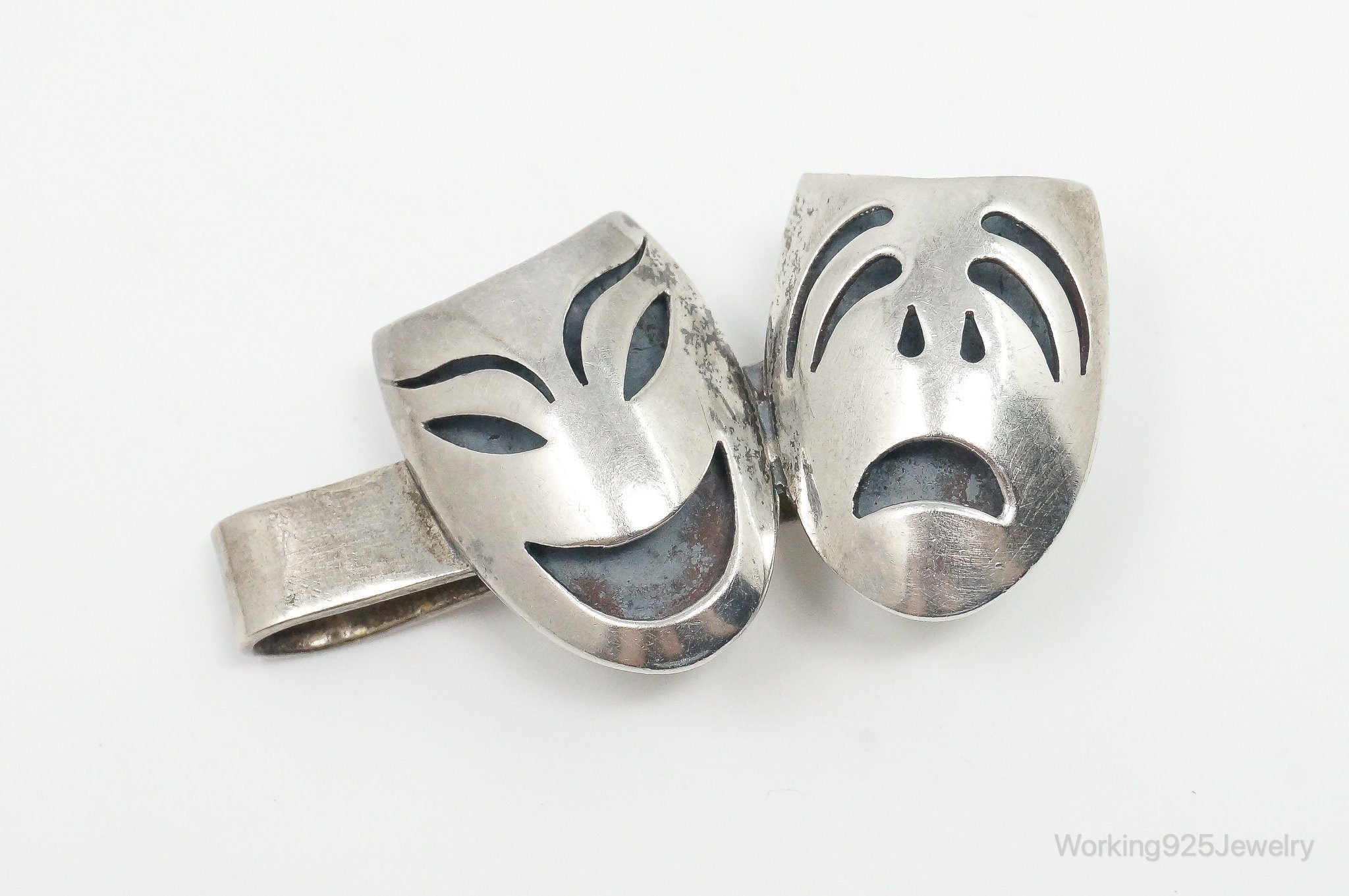 Vintage Mexico Tragedy Comedy Mask Sterling Silver Money Tie Clip