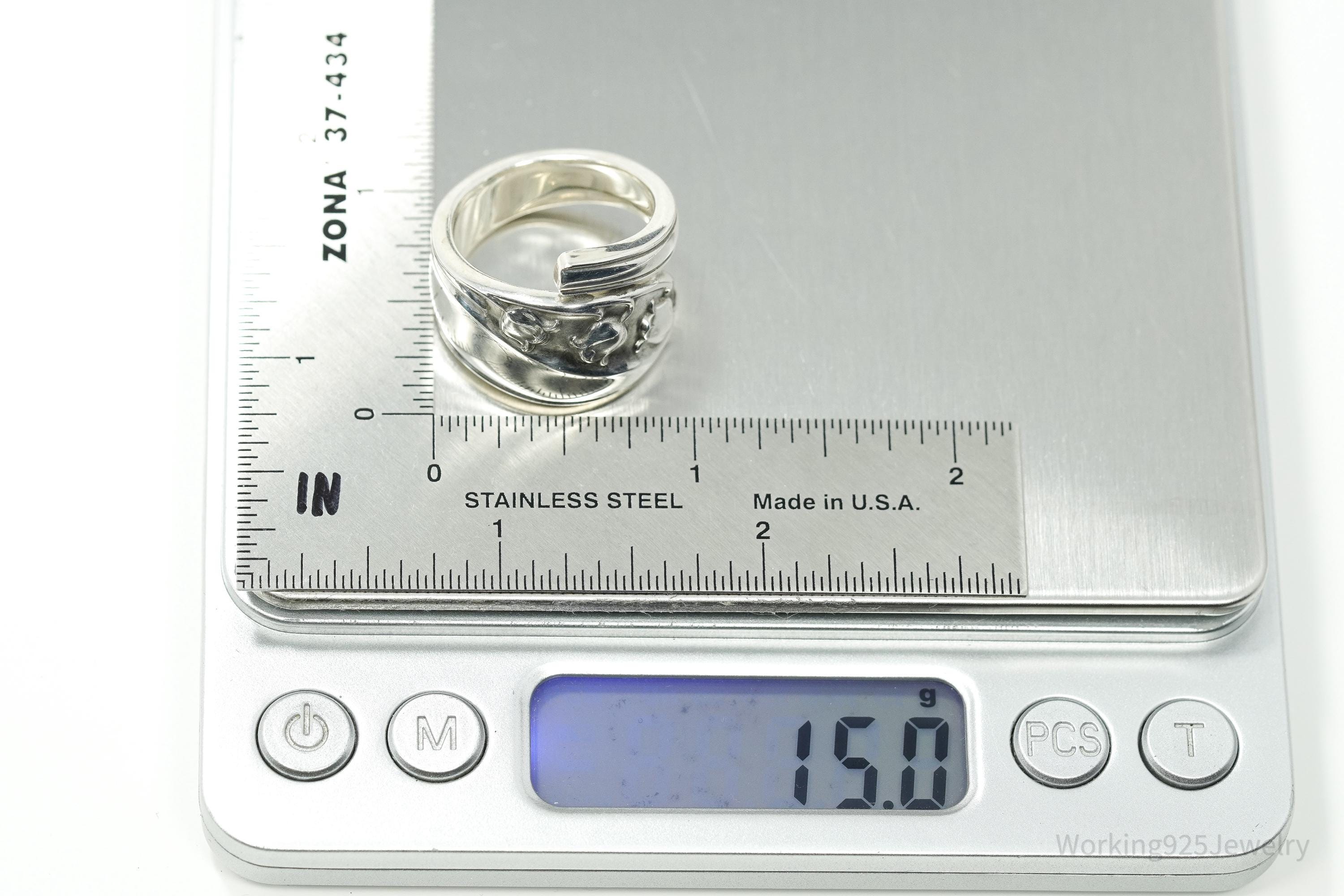 Antique Vintage Lily Of The Valley Sterling Silver Spoon Ring - Size 9.75