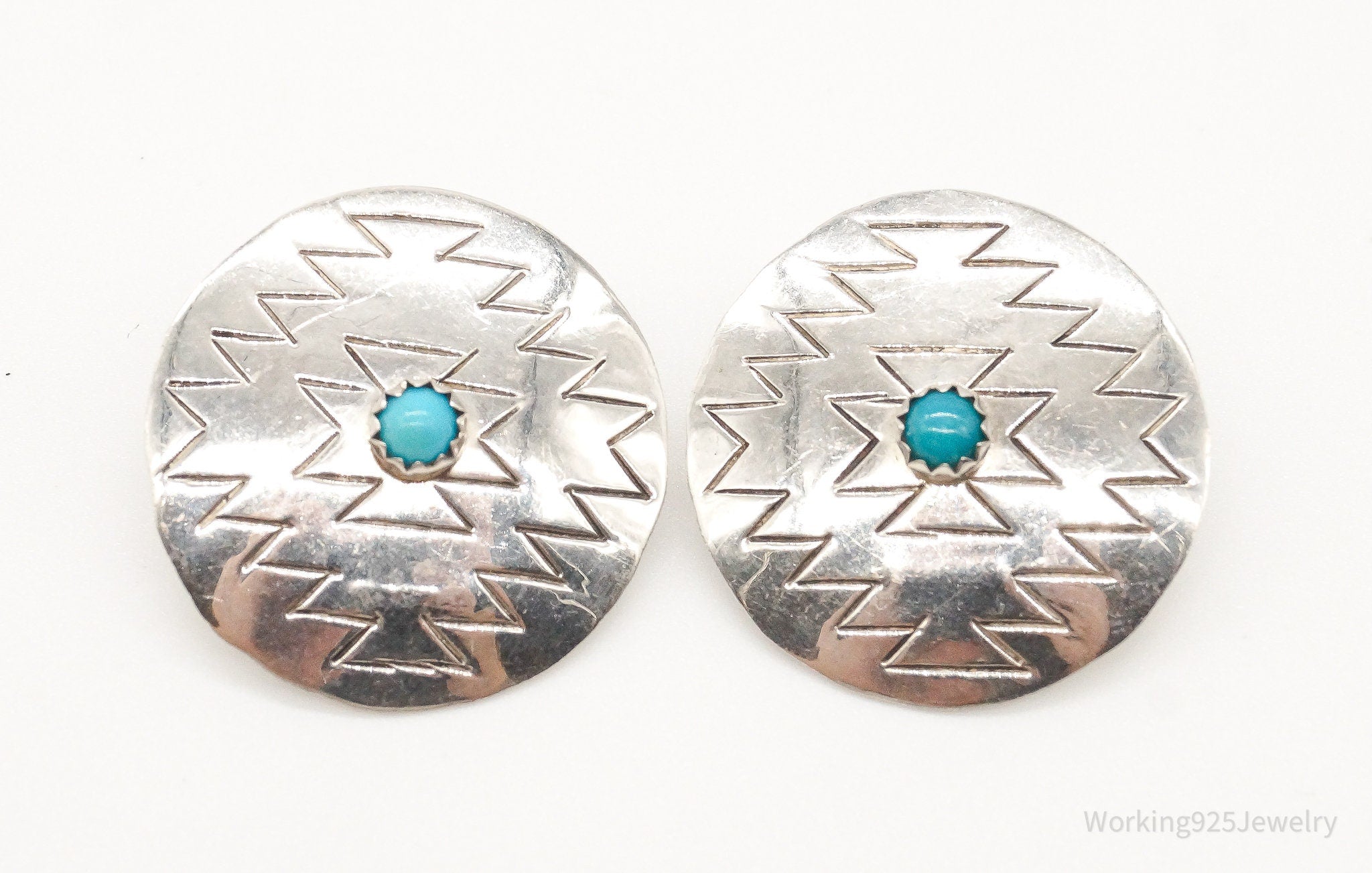 Vintage Native American Turquoise Unsigned Sterling Silver Earrings