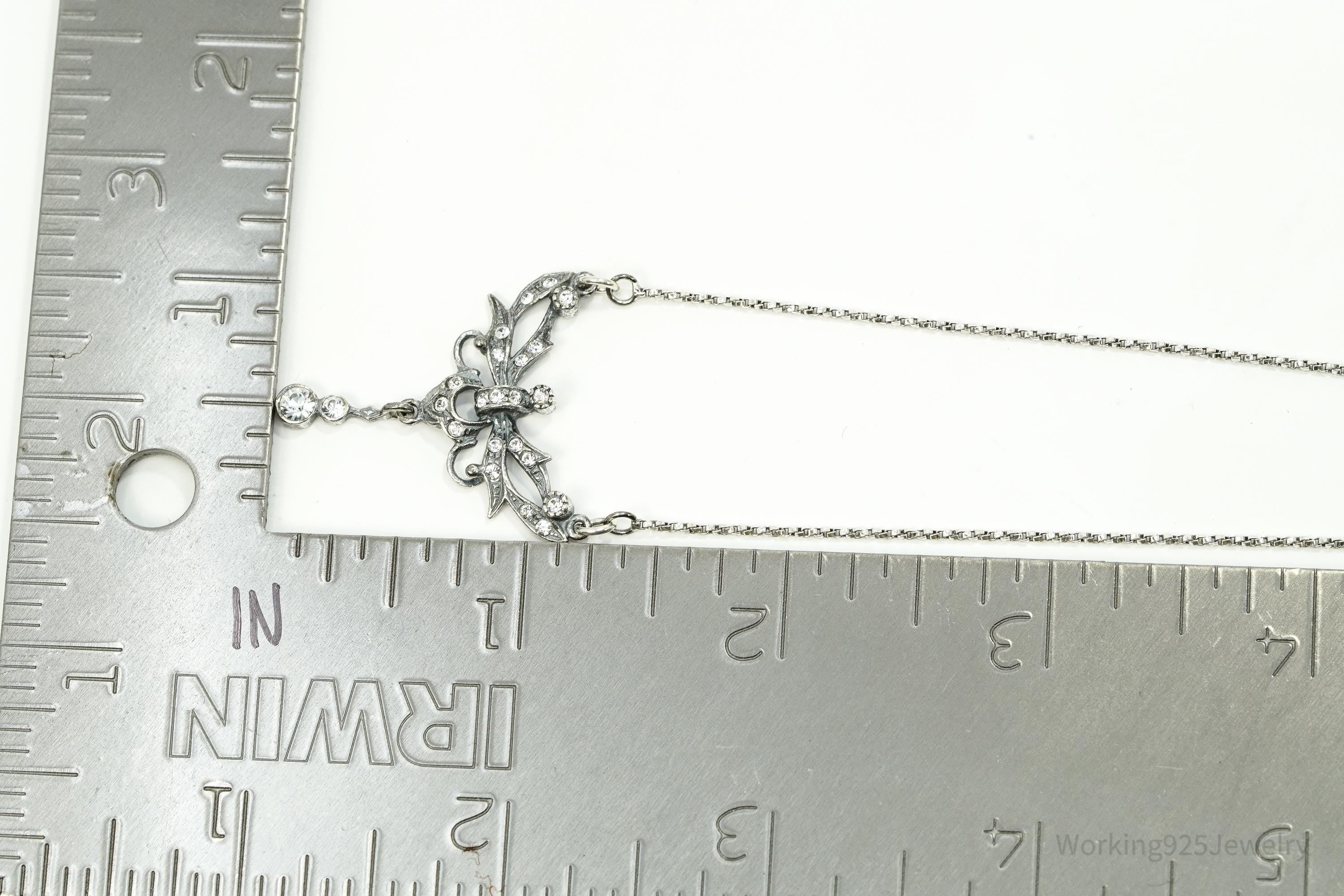 Vintage Art Nouveau Style Crystal Sterling Silver Necklace 15"