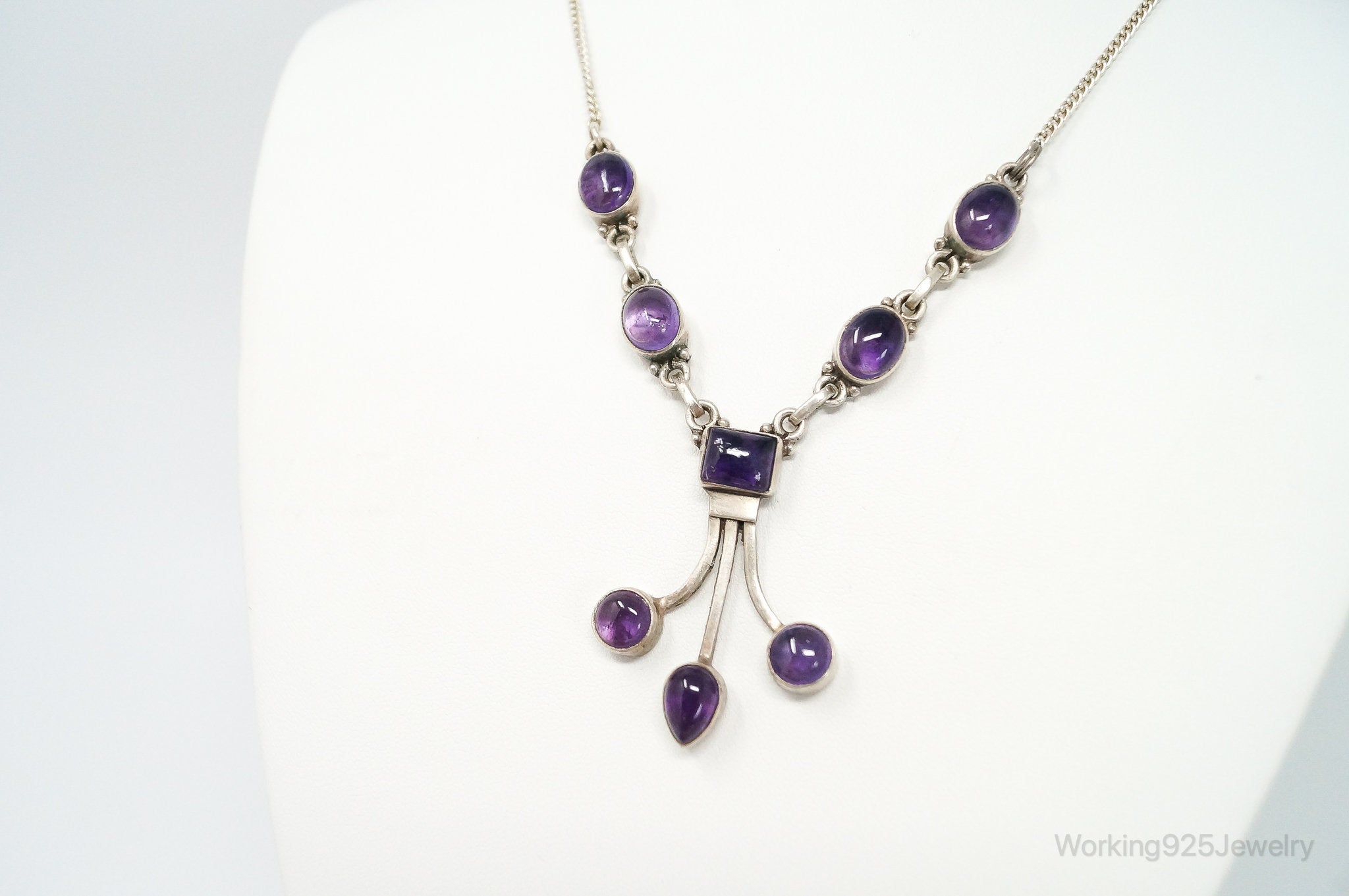 Vintage Purple Amethyst Modernist Sterling Silver Necklace