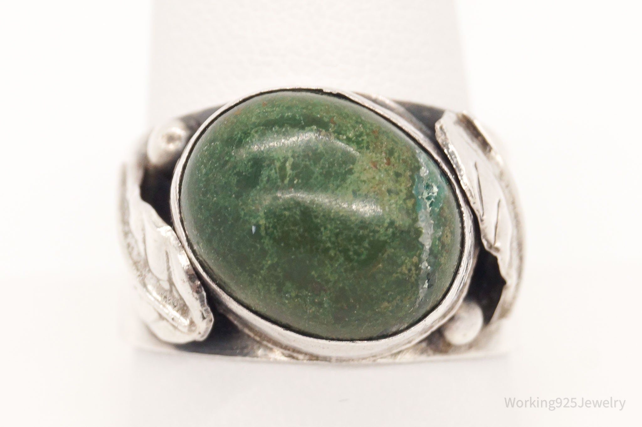 Vintage Native American Green Turquoise Silver Ring - SZ 11