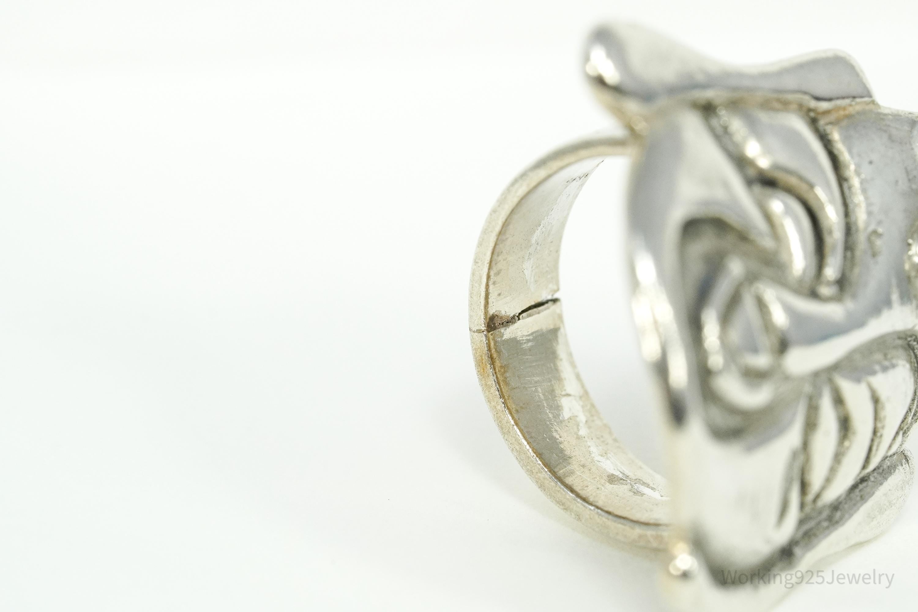 Vintage Large Buddha Head Silver Ring - Size 4.5