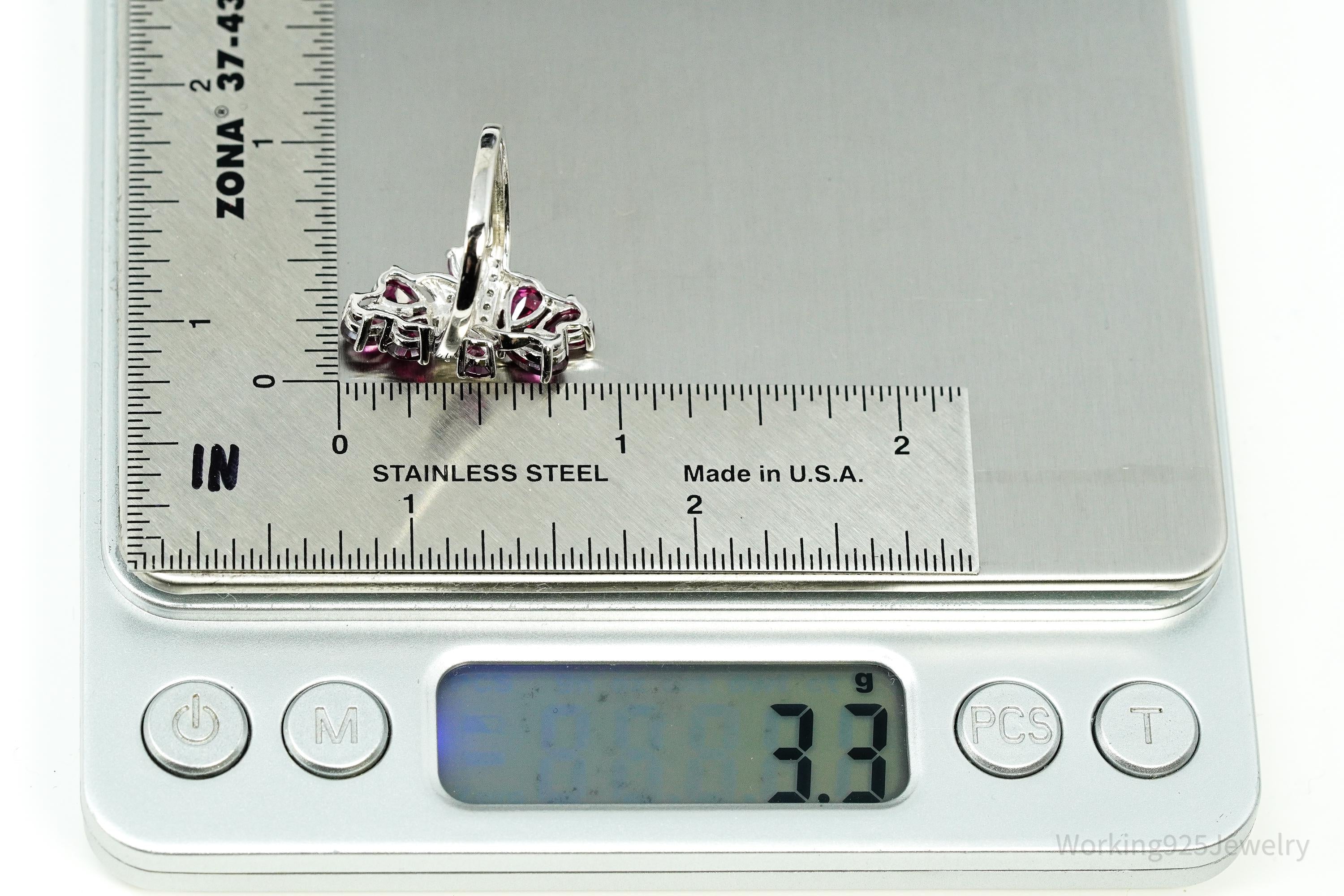 Rhodolite Garnet & White Zircon Sterling Silver Ring - Size 8.25