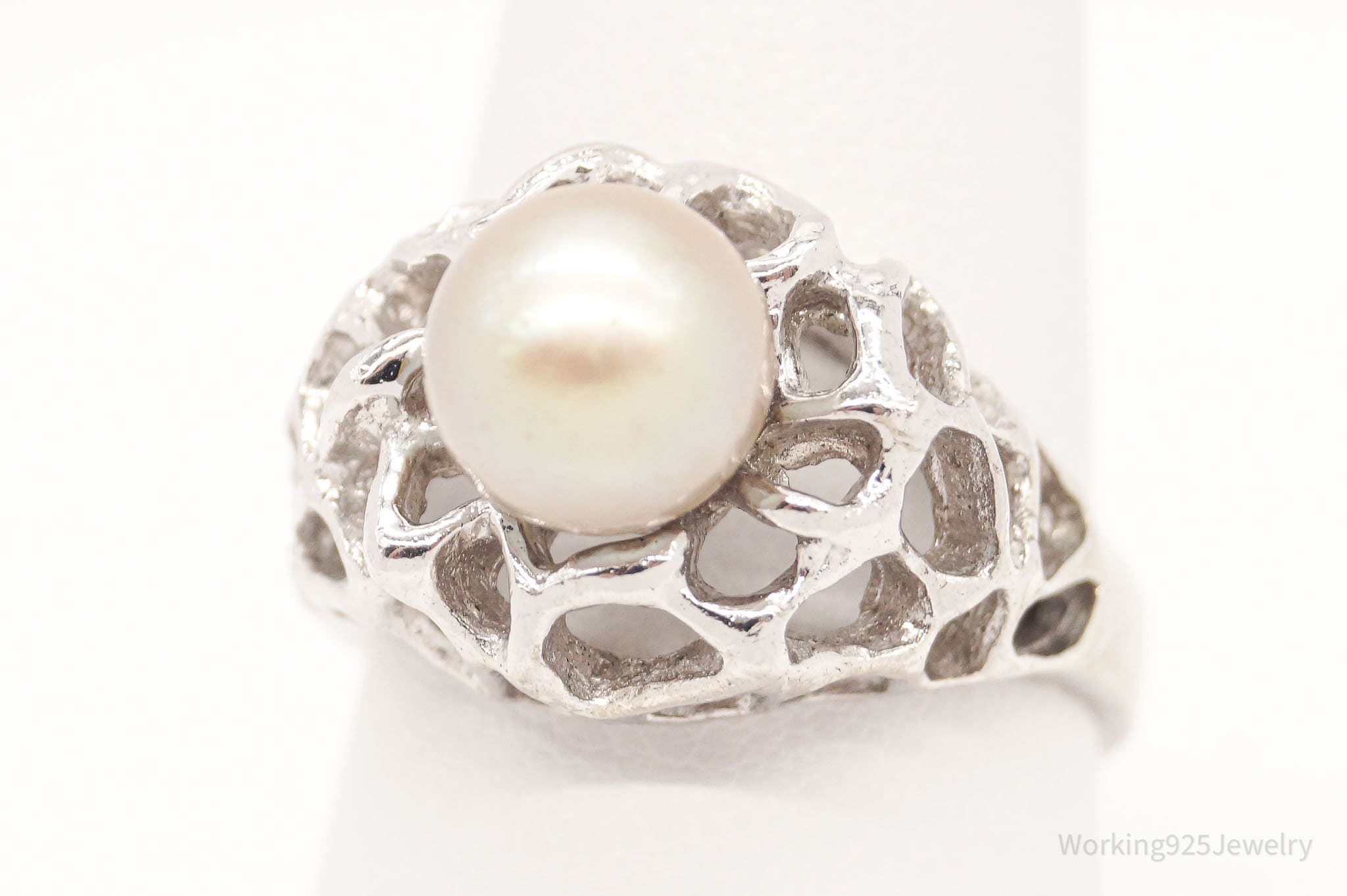 Vintage Pearl Sterling Silver Ring Size 8.25