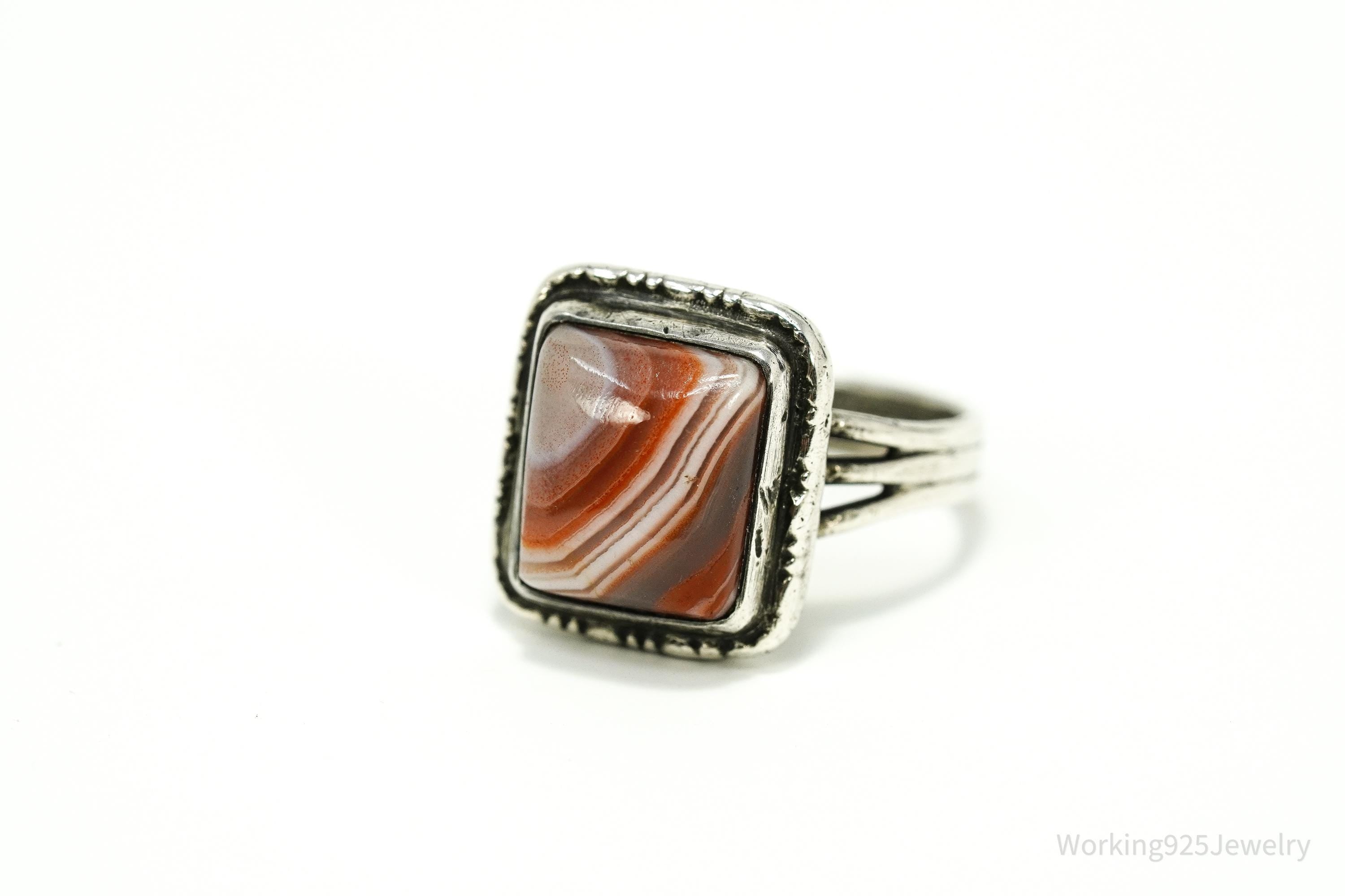 Vintage Lace Agate Silver Ring - Size 4