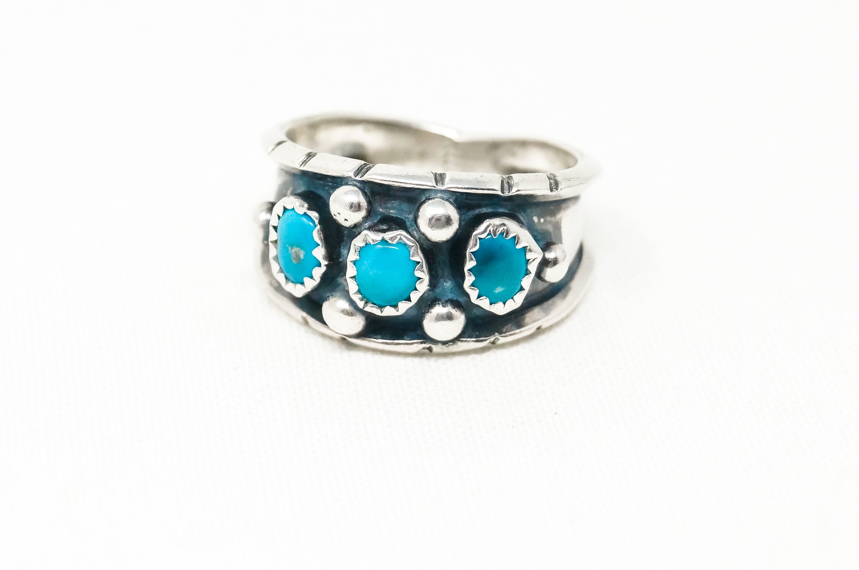 Vintage Native American Navajo Rose Castillo Turquoise Sterling Ring Sz 9.75