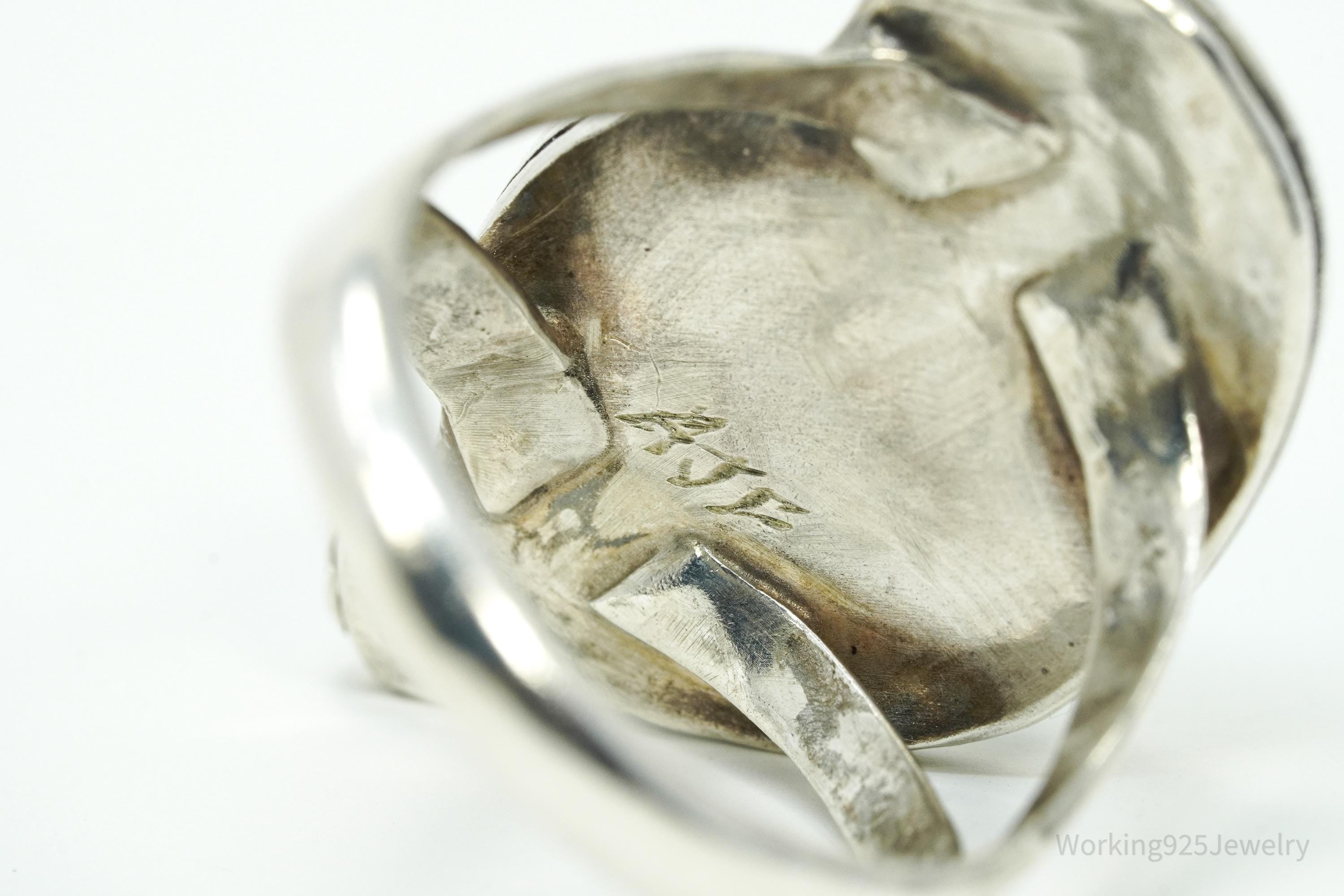 Vintage Native American Turquoise Silver Ring - Size 8.25