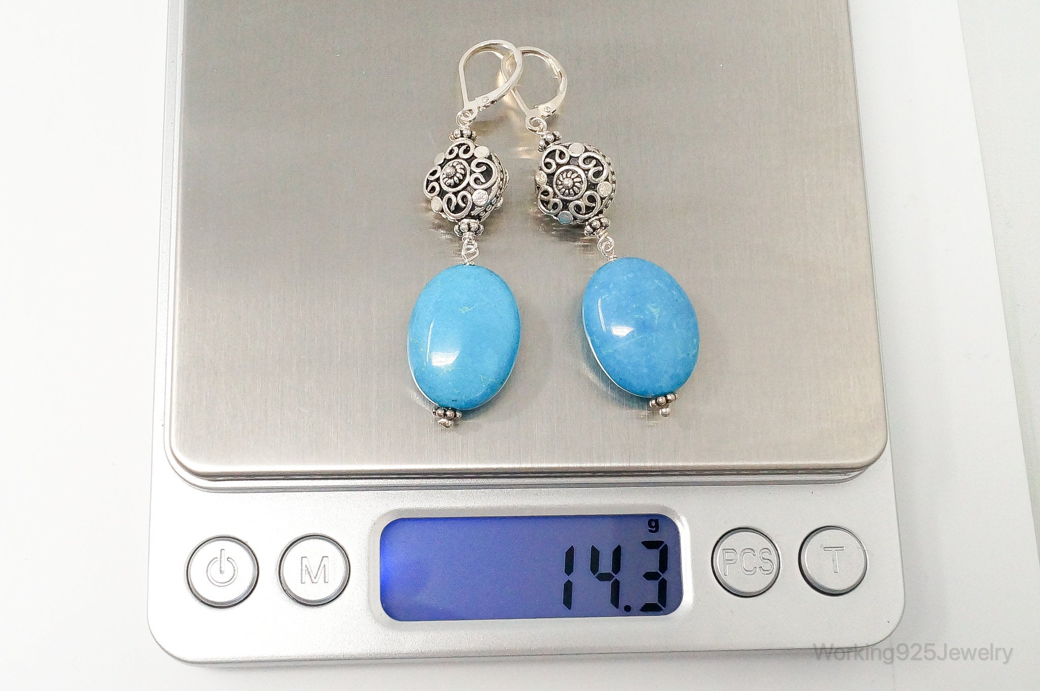 Vintage Turquoise Bali Style Sterling Silver Earrings