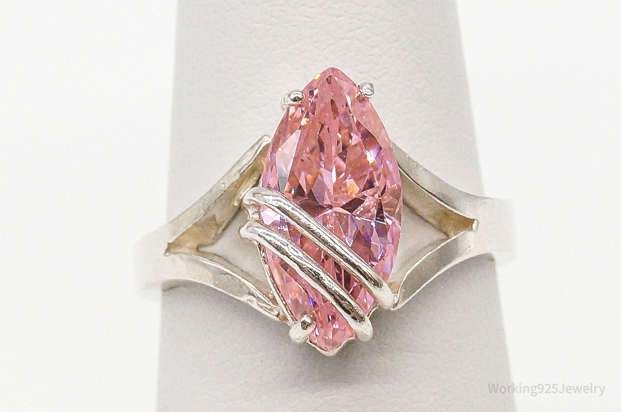 Vintage Pink Cubic Zirconia Sterling Silver Ring - Size 7