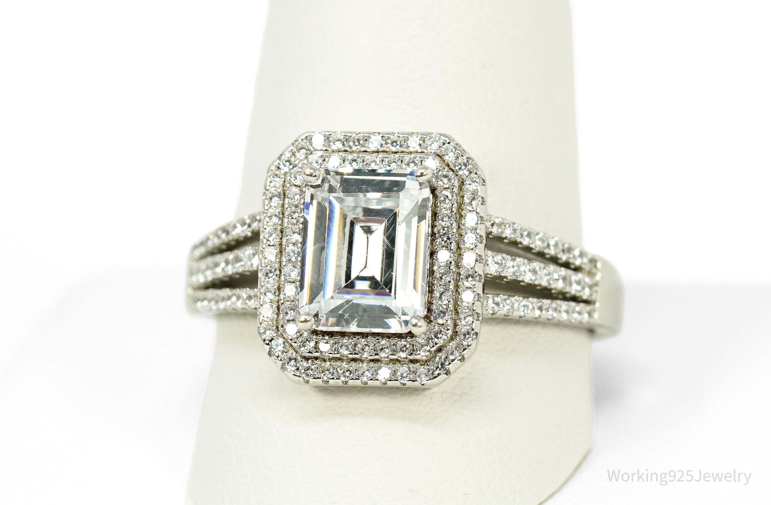 Vintage Cubic Zirconia Sterling Silver Ring Size 12.25