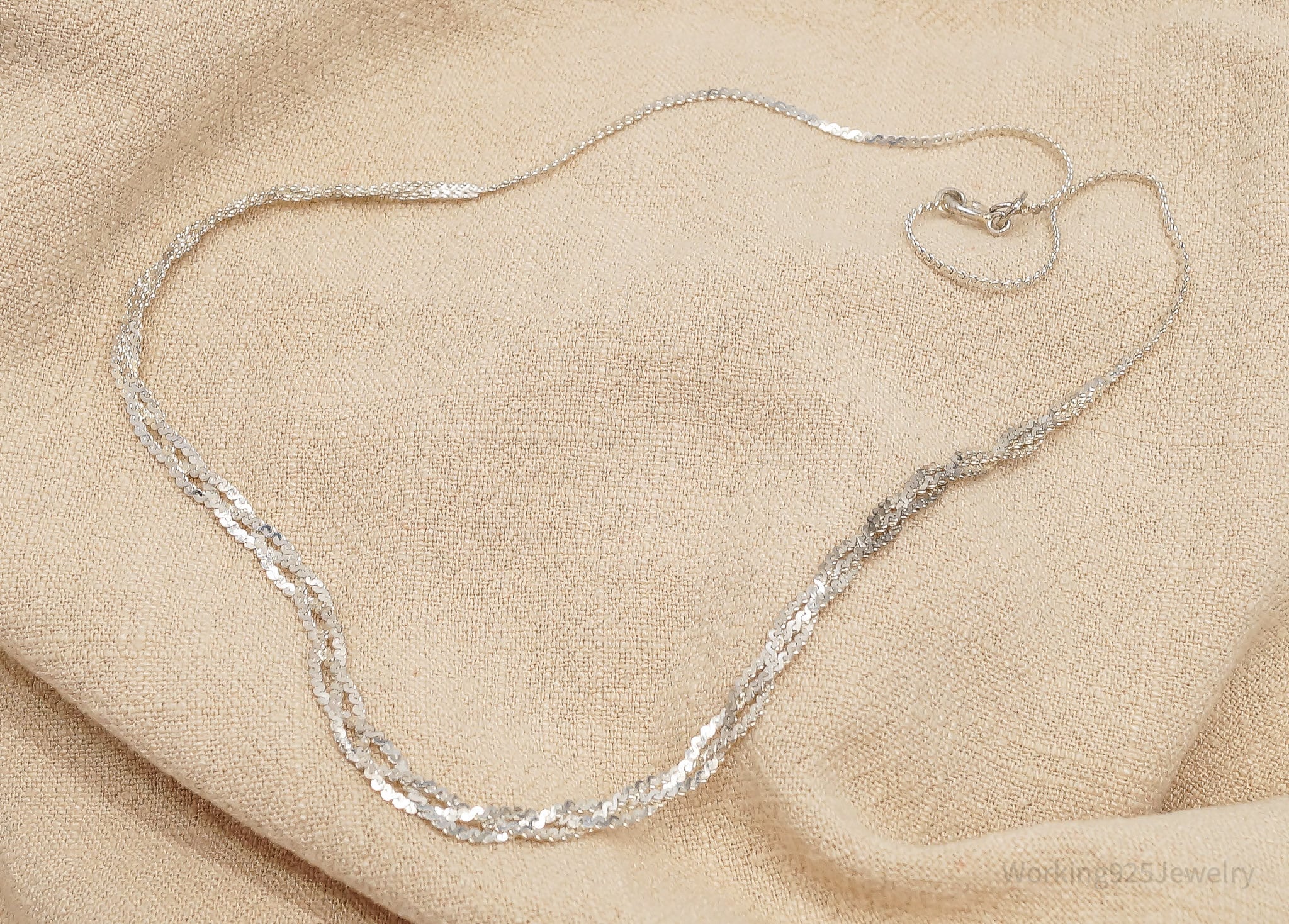 Vintage Italian Sterling Silver Braided Chain Necklace 16"