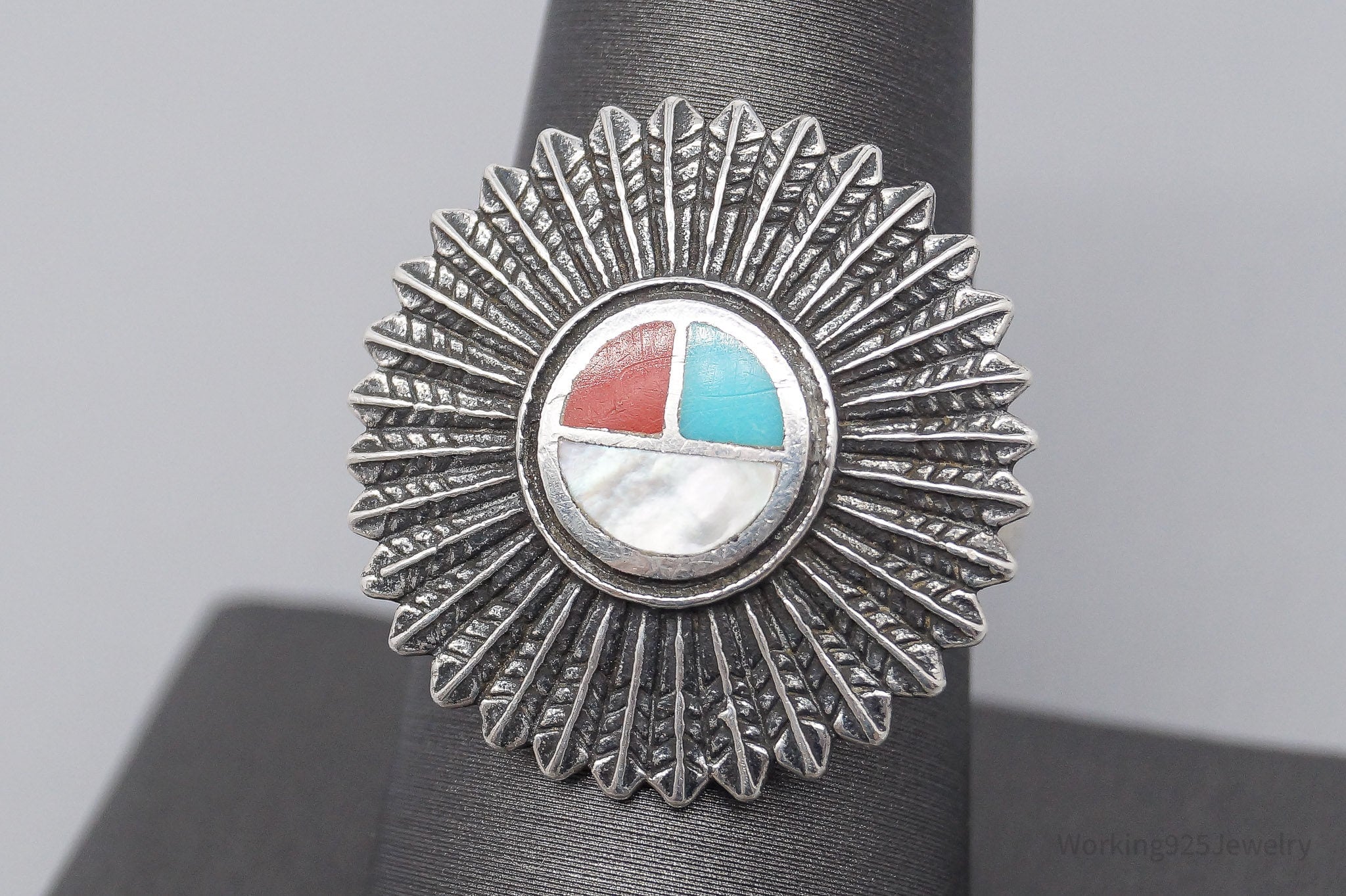 VTG Southwest Carolyn Pollack Multi Stone Inlay Sterling Silver Ring Size 9