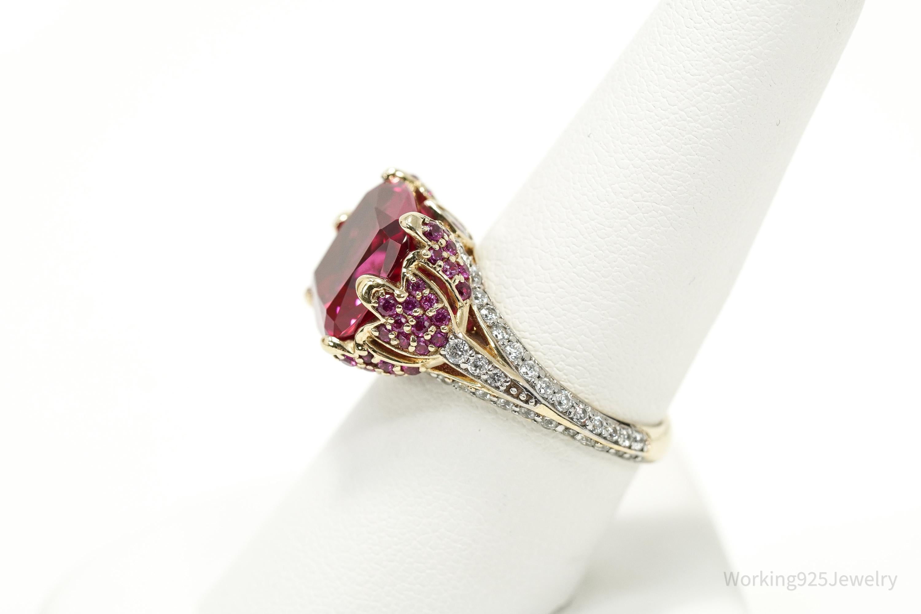 Lab Ruby Pink Tourmaline Sterling Silver Gold Vermeil Cocktail Statement Ring 8