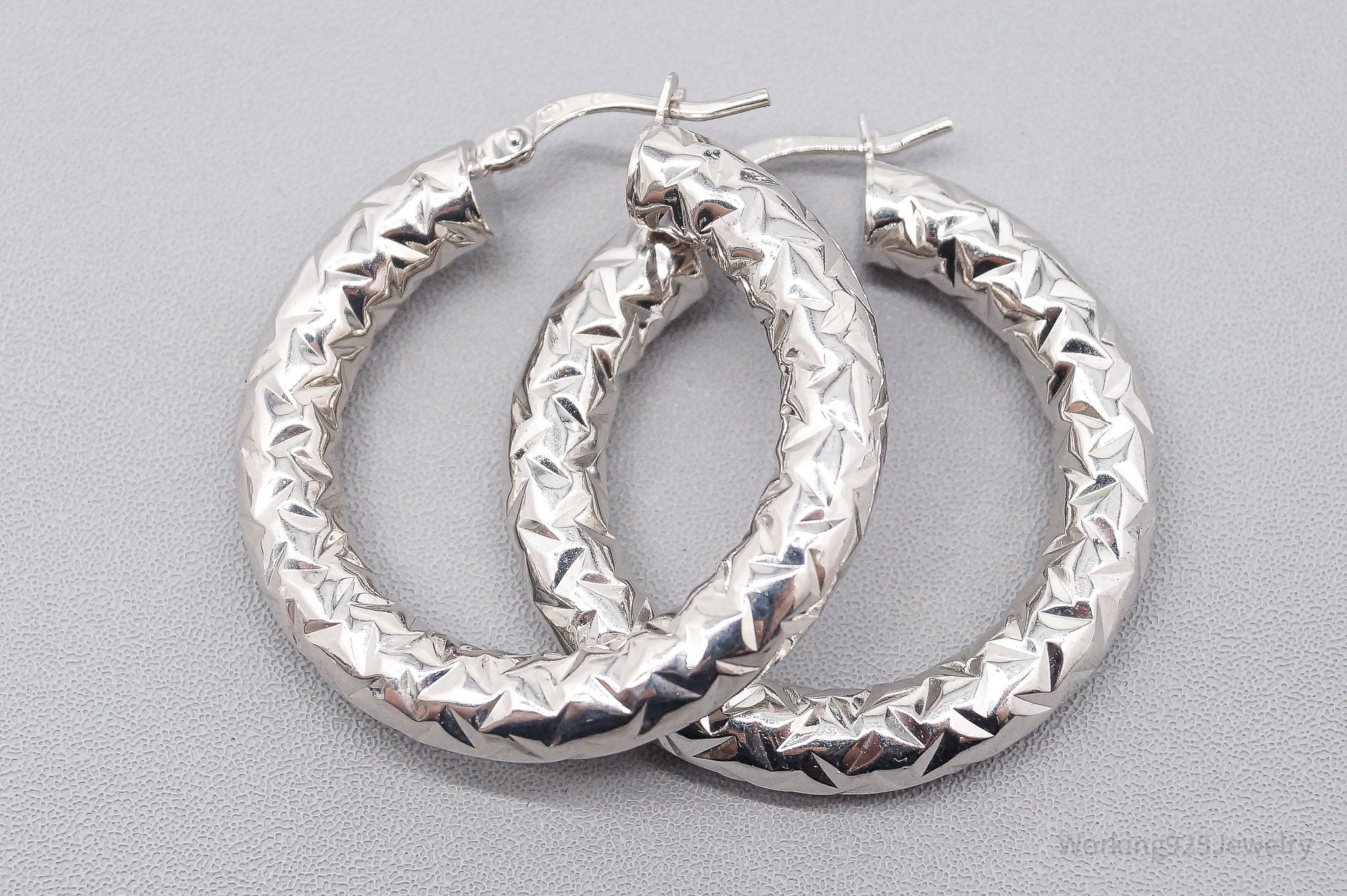 Vintage QG Textured Sterling Silver Hoop Earrings