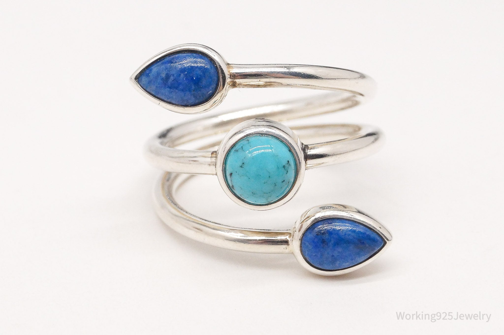 Vintage Designer WK Turquoise Lapis Lazuli Sterling Silver Ring - Size 6