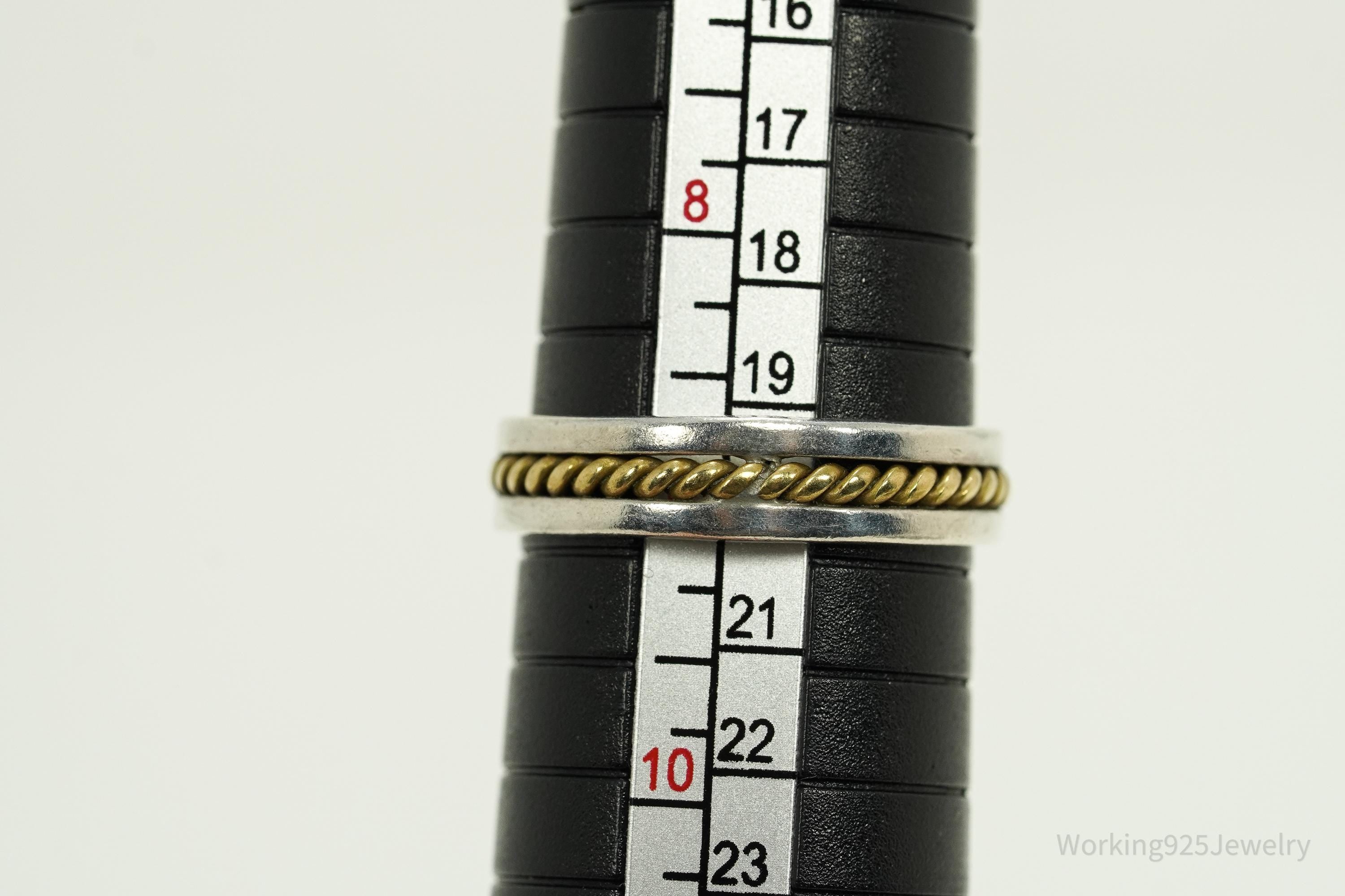 Vintage India Designer YS Green Copper Turquoise Two Tone Sterling Silver Ring - Size 9