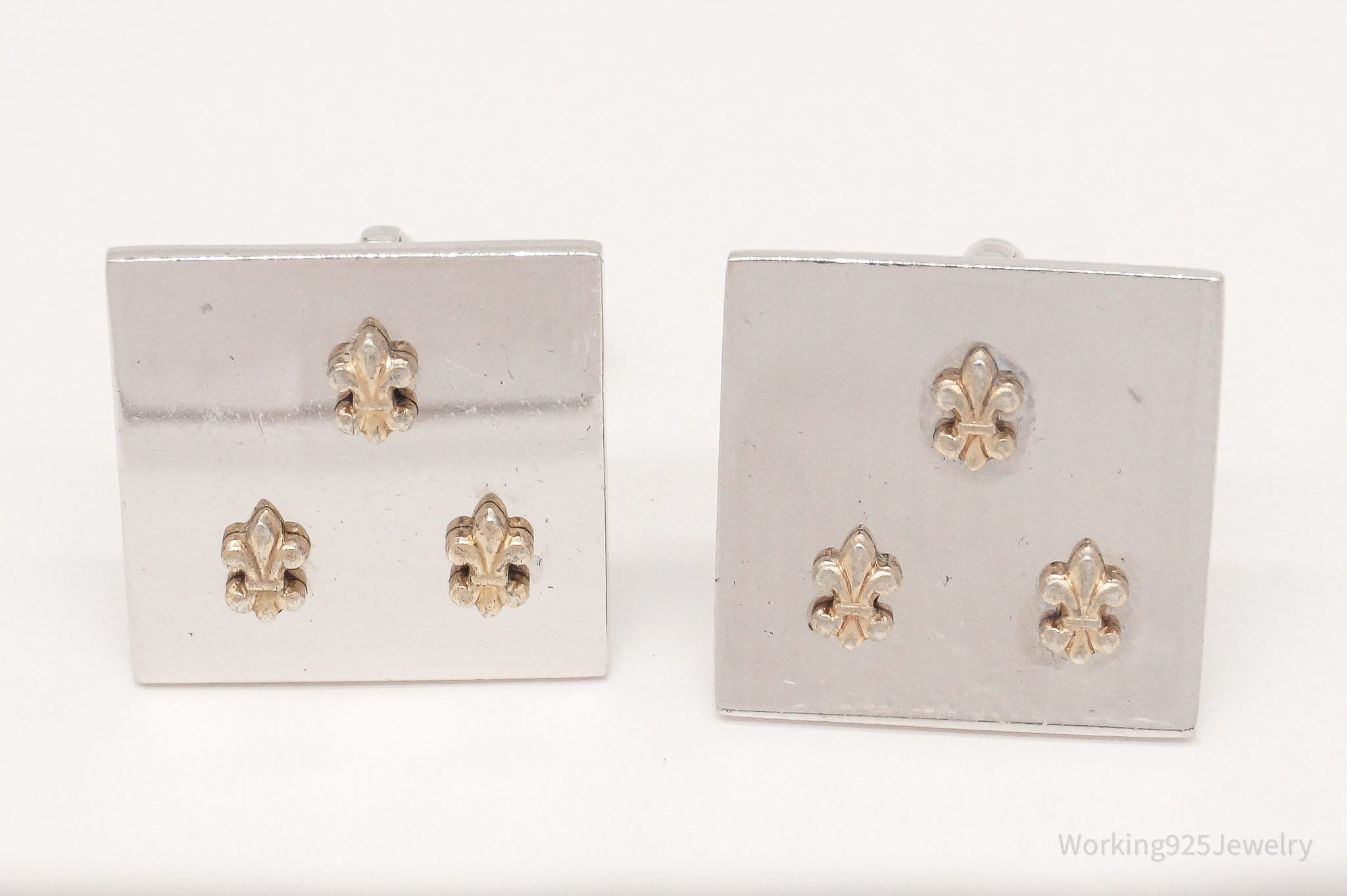 Vintage 1950s Swank Gold Tone Fleur De Lis Sterling Silver Cufflinks