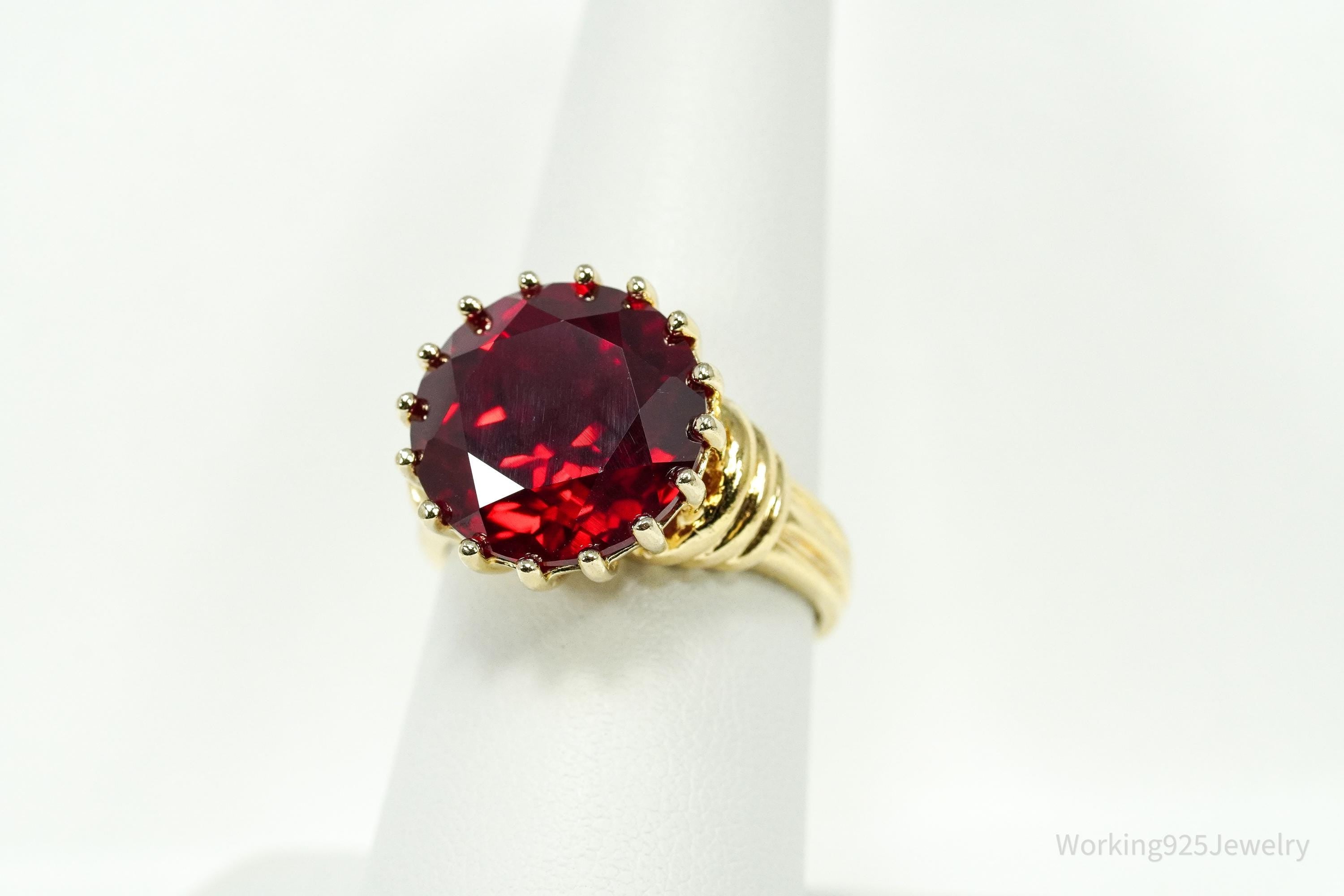 Ross Simons Large Ruby 18K Yellow Gold Over Sterling Silver Ring - Size 8