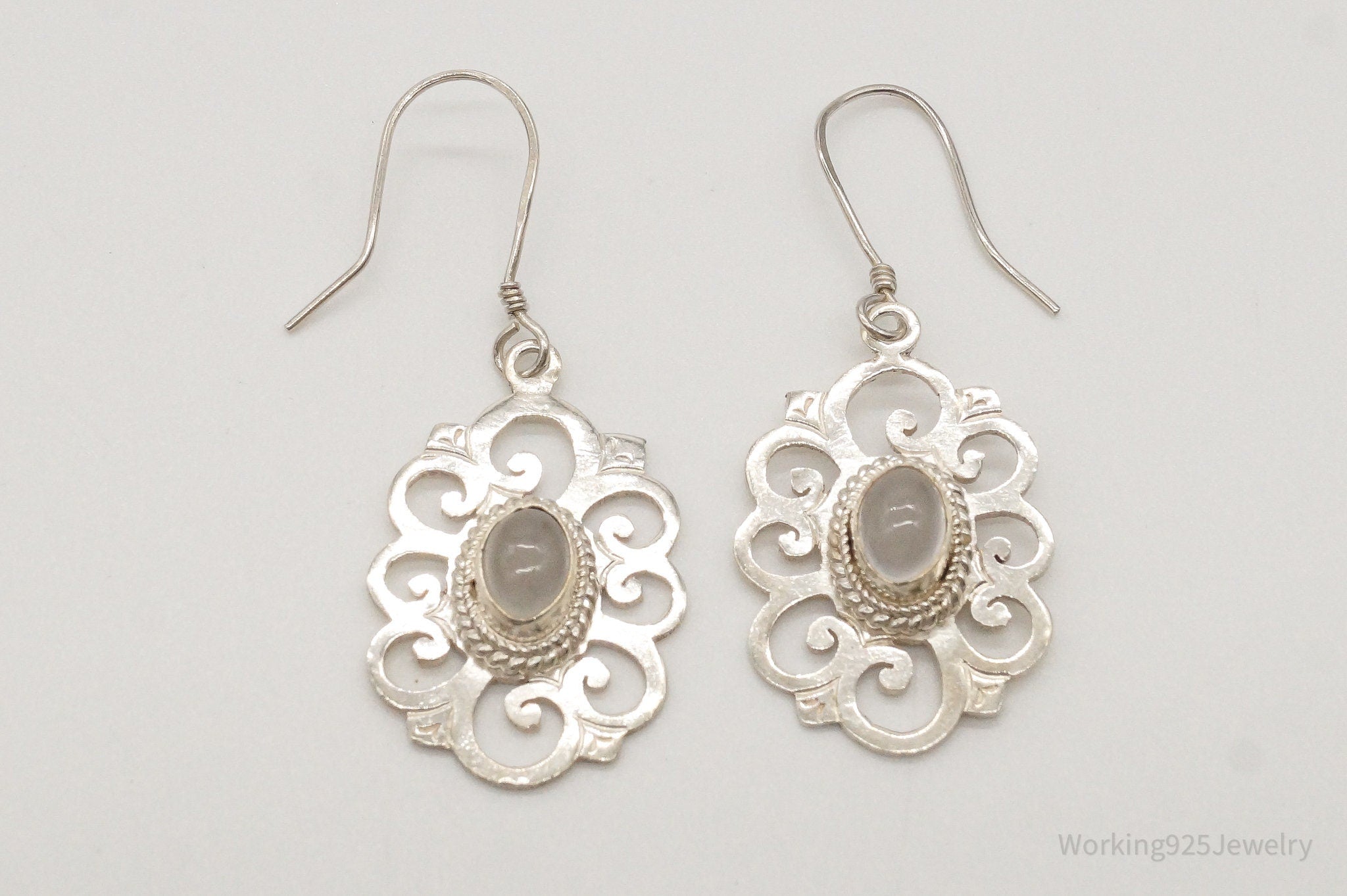 Vintage Moonstone Bali Style Sterling Silver Earrings