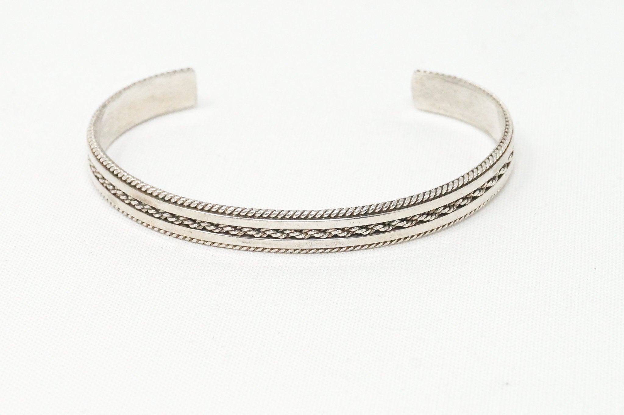 Vintage Native American TAHE Sterling Silver Rope Cable Design Cuff Bracelet