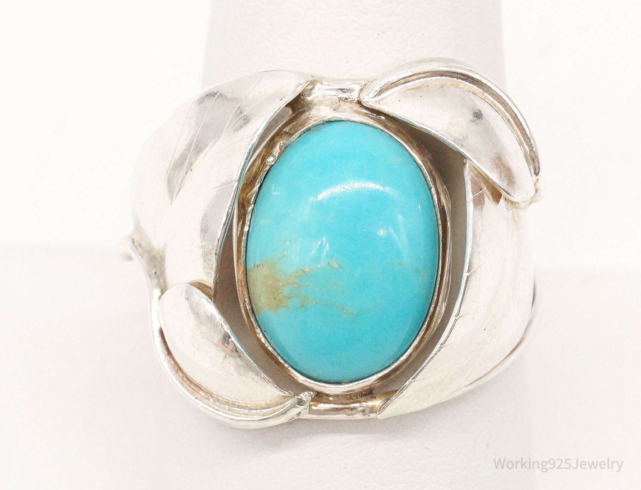 Vintage Turquoise Silver Ring - Size 9.25