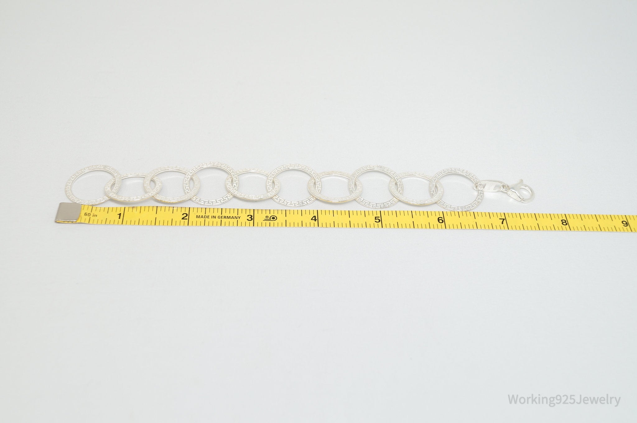 Vintage Italian Designer Greek Key Hoops Sterling Silver Bracelet