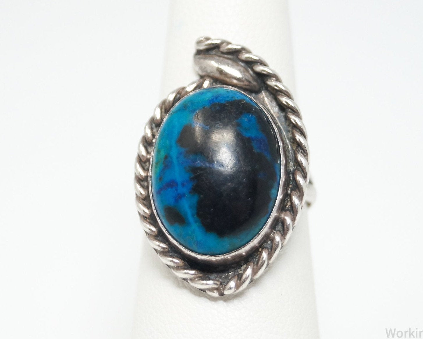 Vintage Mexico Blue Black Turquoise?? Sterling Silver Ring - Sz 6.25