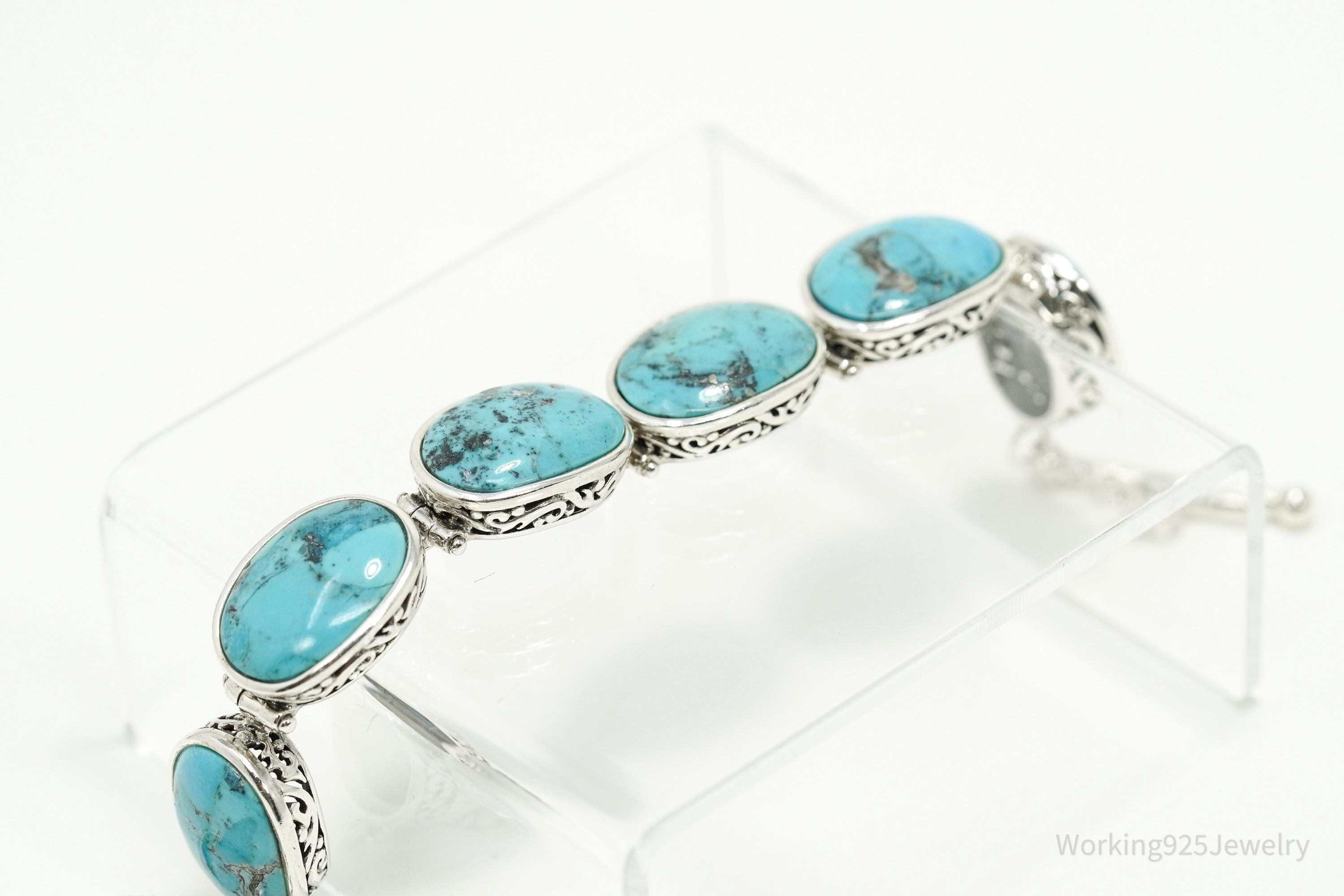 Vintage NK Big Blue Turquoise Sterling Silver Southwestern Toggle Bracelet 7.5"