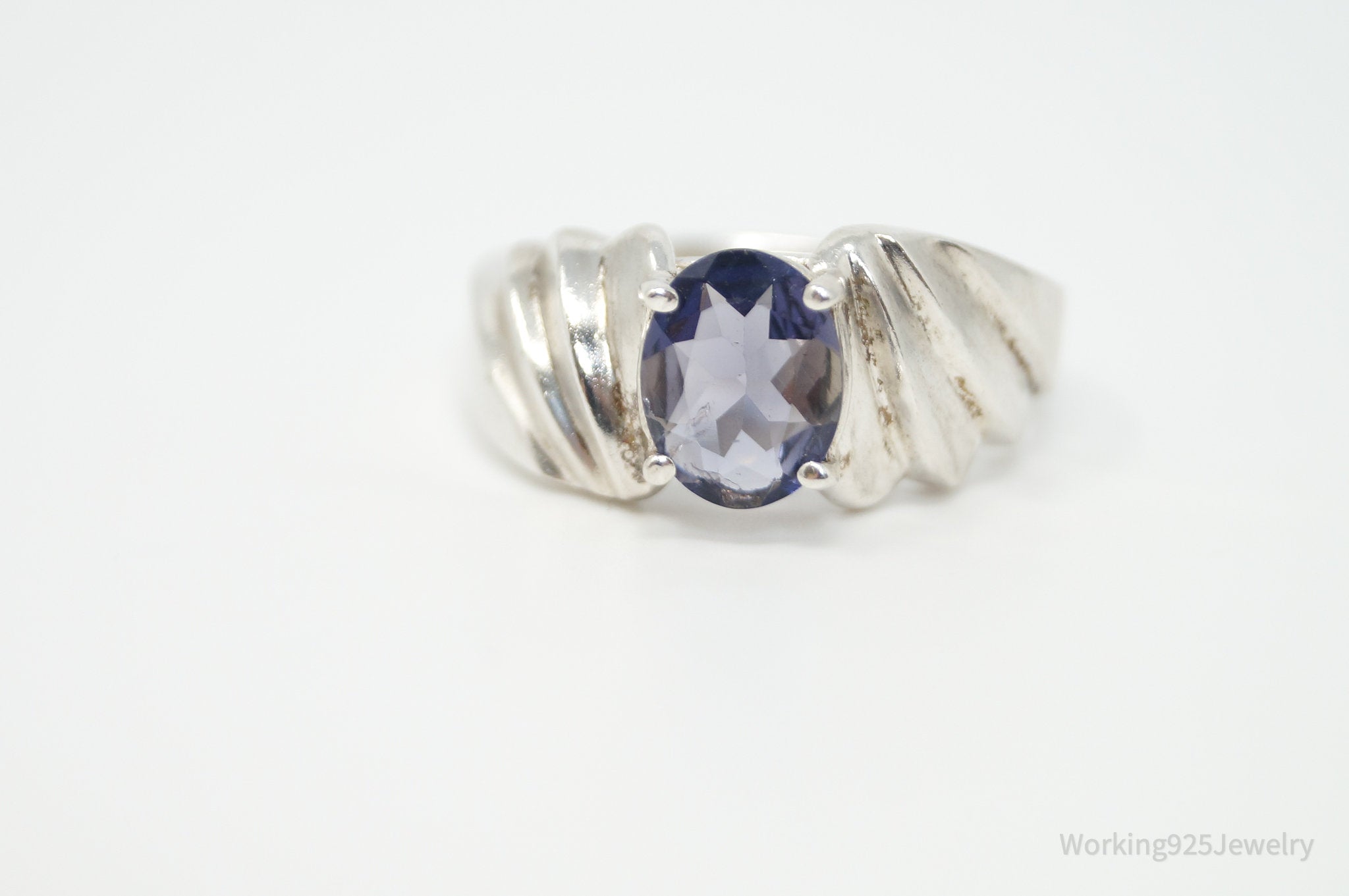 Vintage Art Deco Amethyst Sterling Silver Statement Ring - Sz 9