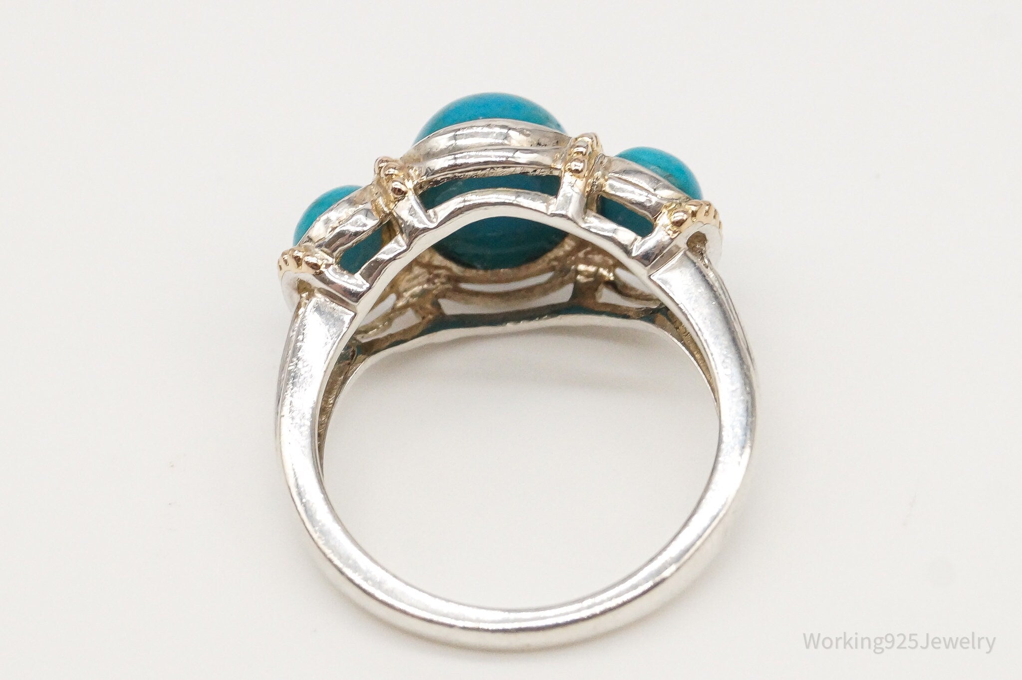 Vintage Turquoise Gold Vermeil Sterling Silver Ring - Size 6