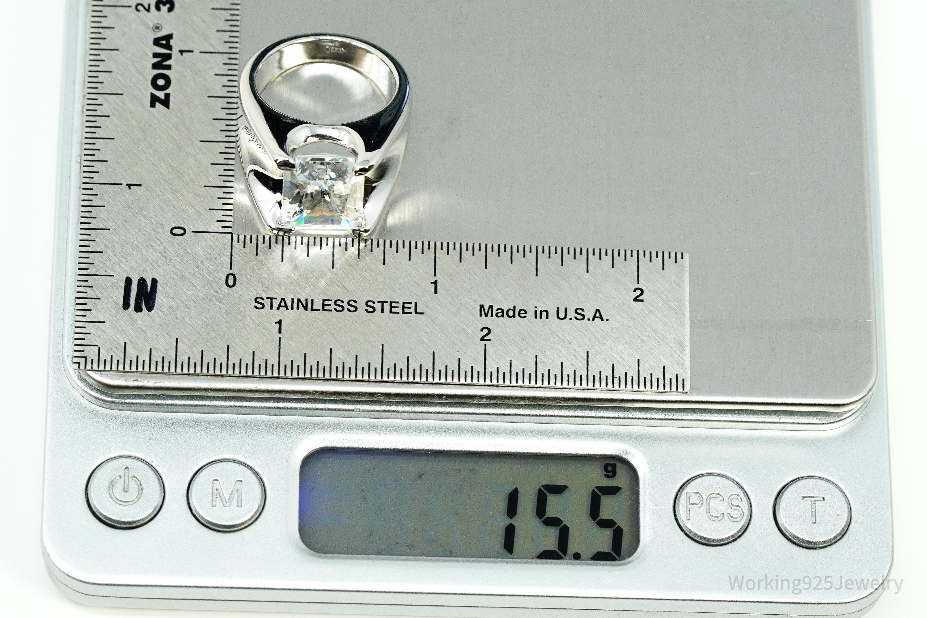 Vintage Large Cubic Zirconia Sterling Silver Ring - Size 7.25