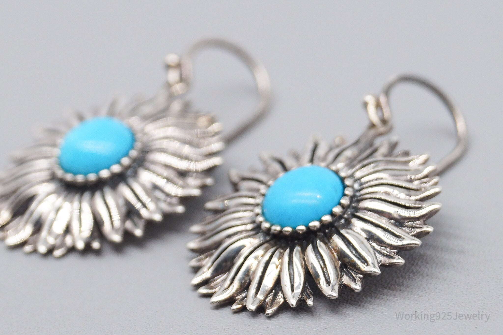 Vintage Turquoise Sterling Silver Flower Earrings