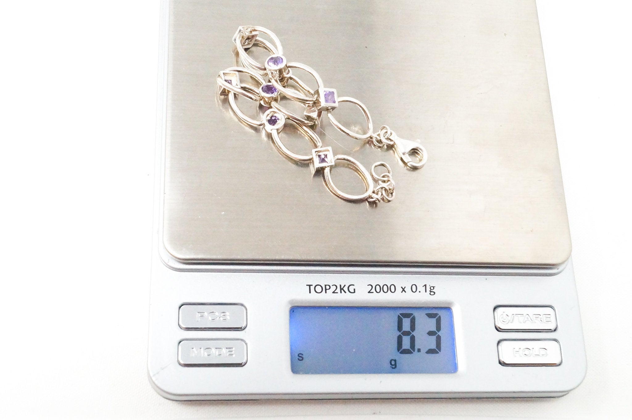 Vintage Art Deco Amethyst Sterling Silver Link Tennis Bracelet